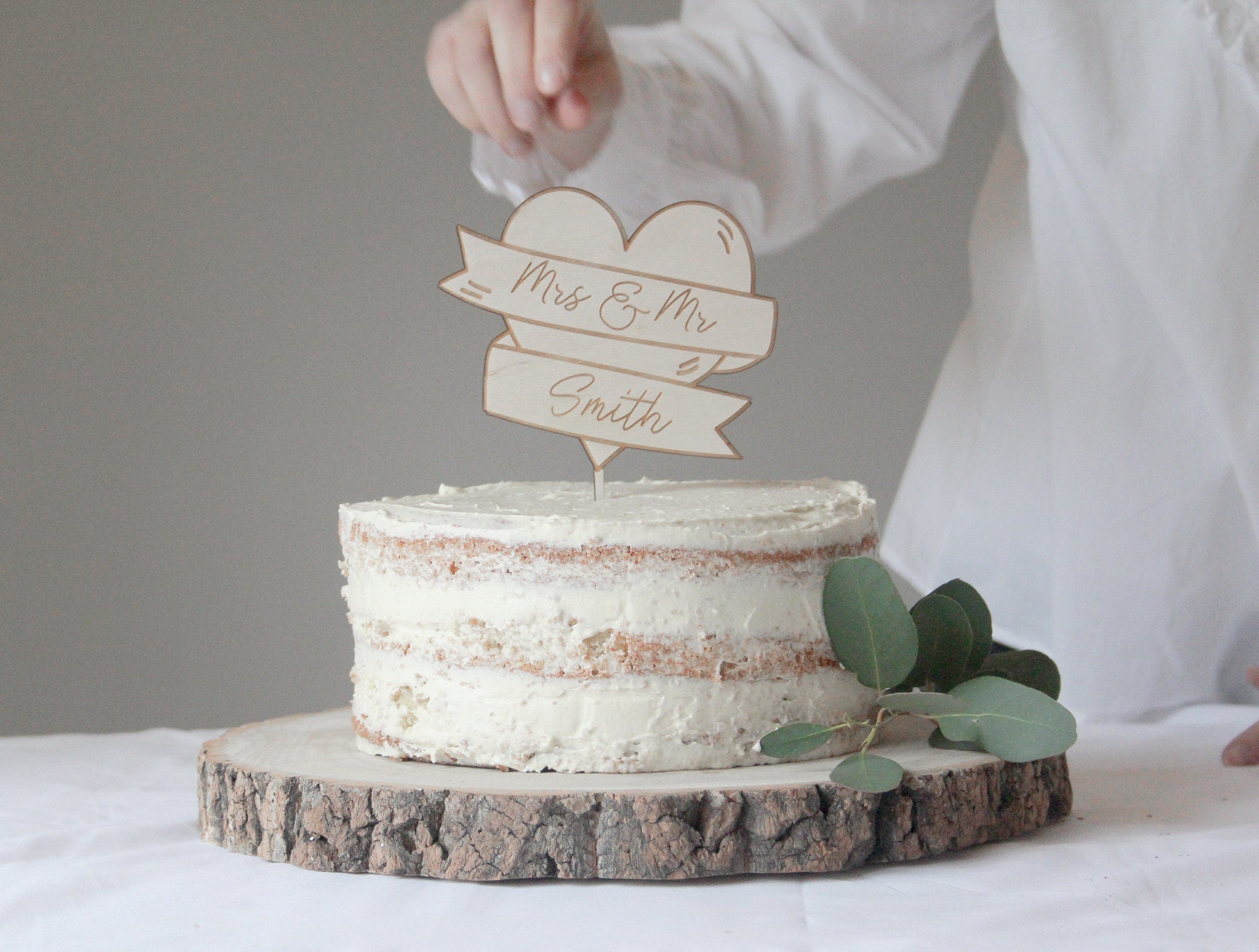 Custom Heart Wedding Cake Topper, Contemporary Wedding Topper