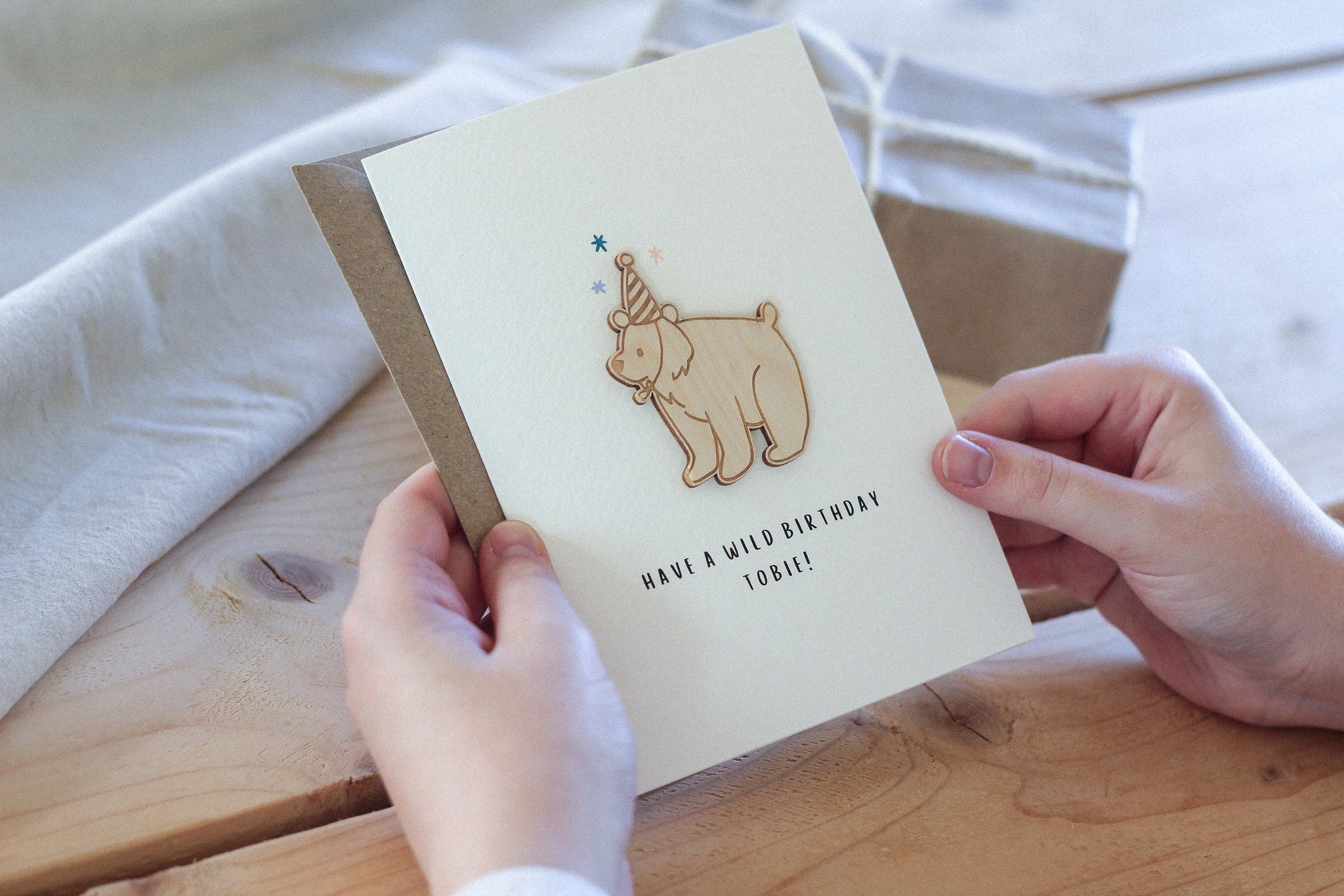 Personalised Bear Birthday Card | Celebration Card | Wooden Card