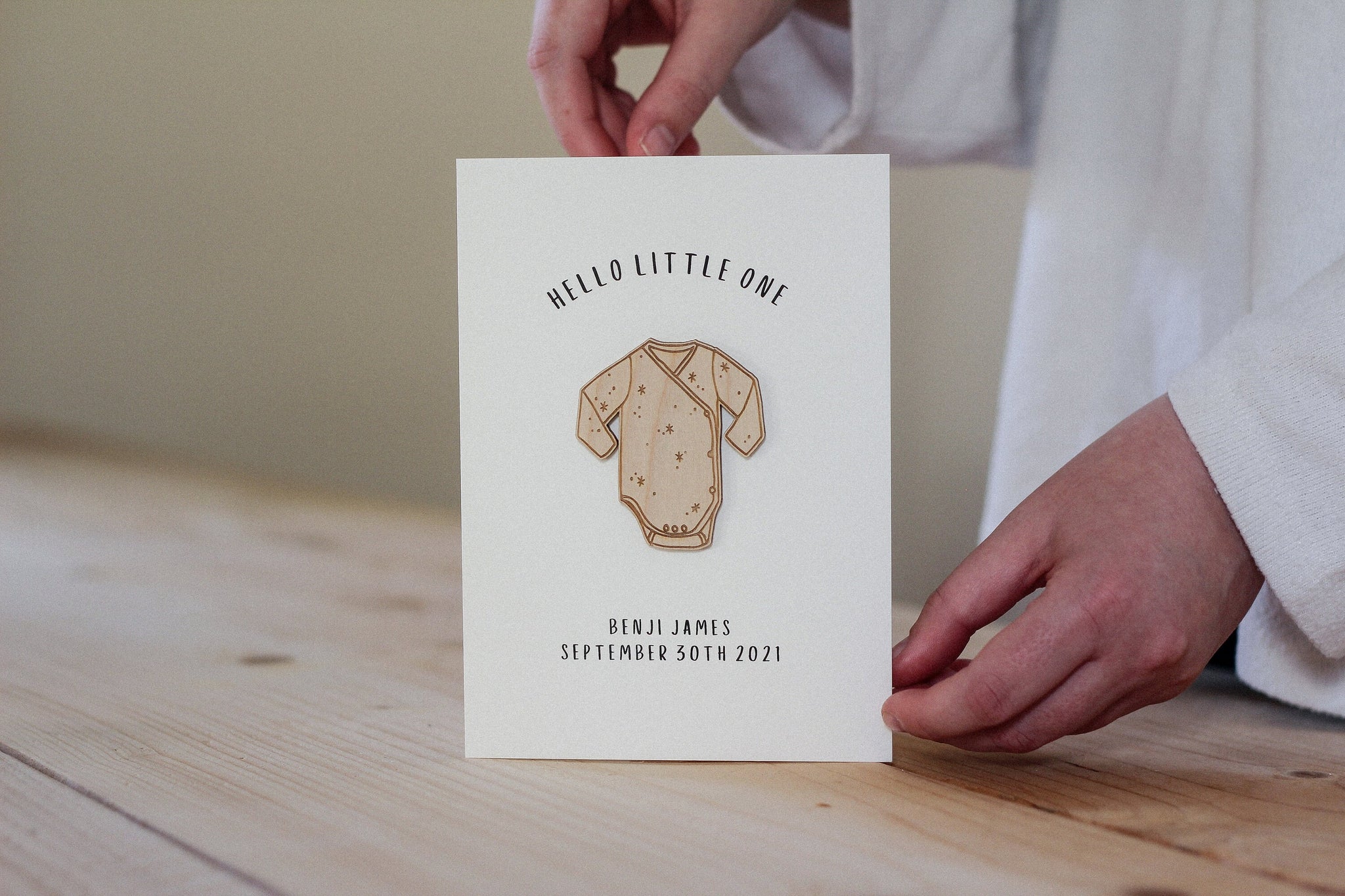 Personalised Hello Little One Card | Celebration Card | Wooden Card
