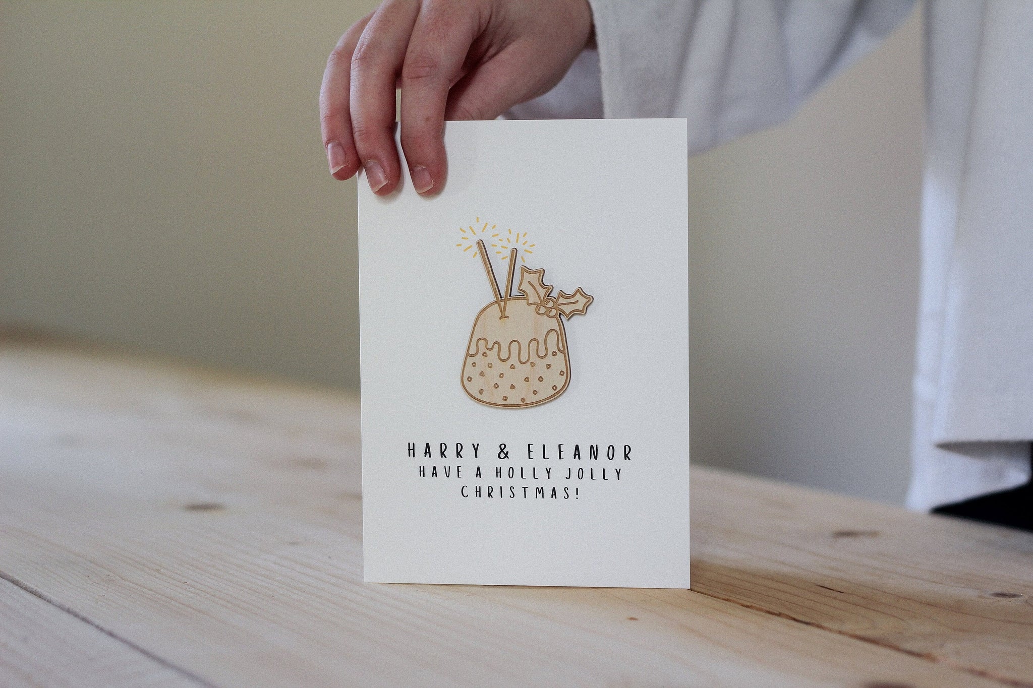 Personalised Christmas Card | Christmas Pudding | Celebration Card | Wooden Card