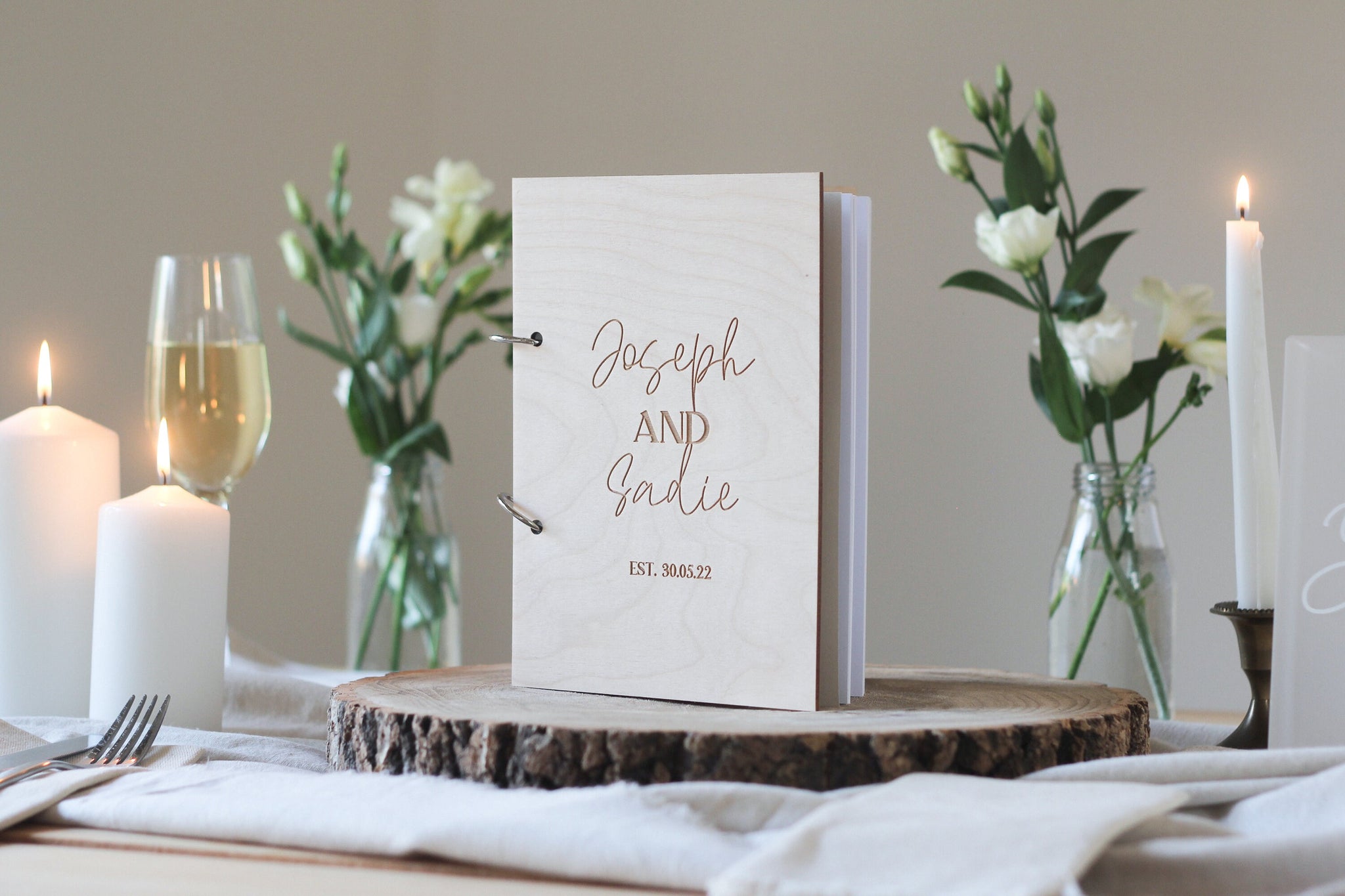 First Names Wedding Guest Book, Wooden Wedding Guest Book