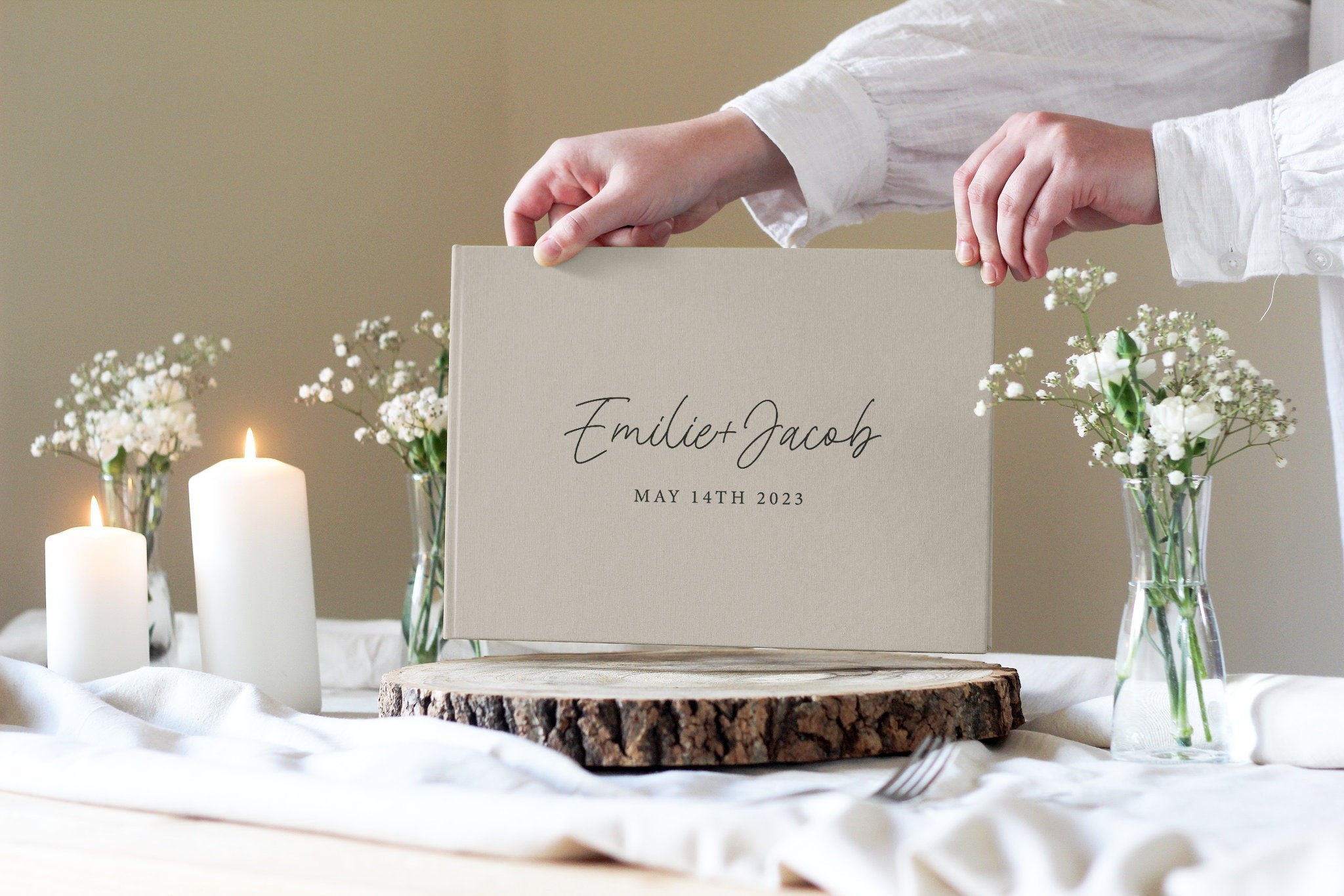 Modern Wedding Guest Book, Linen Wedding Guest Book