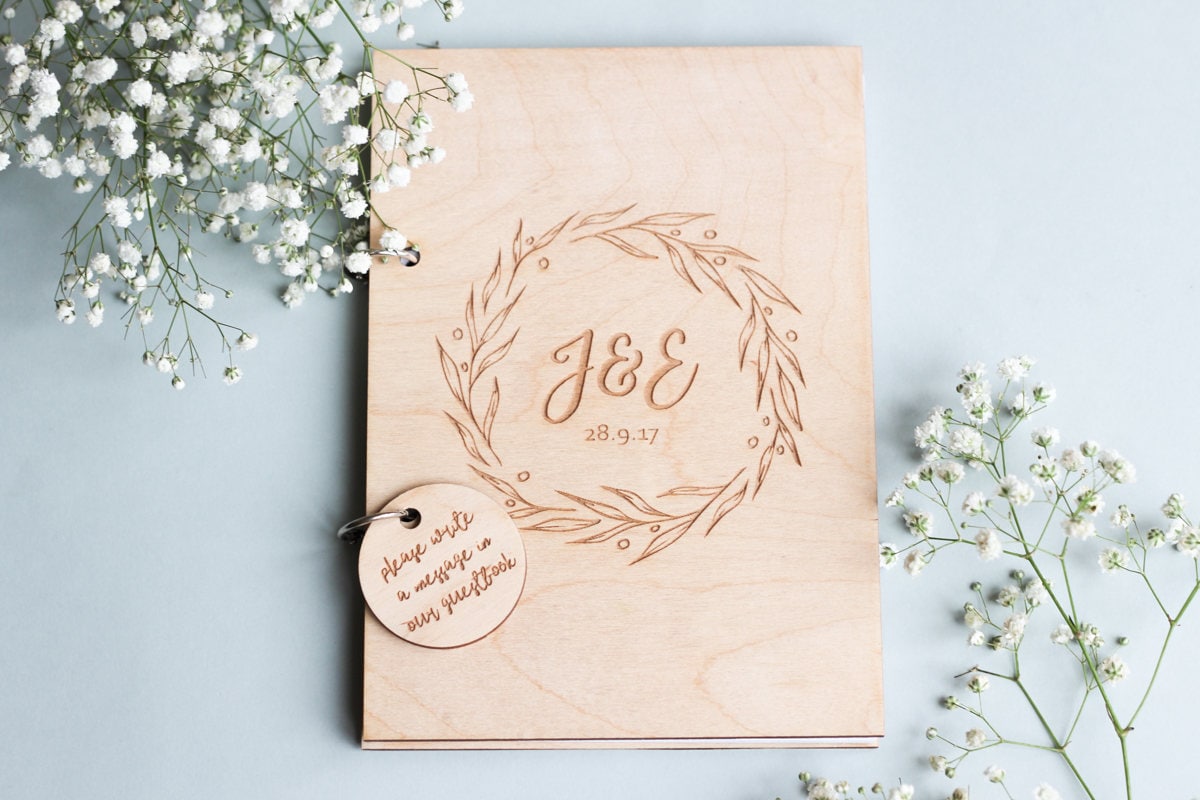 Initial Wedding Guestbook, Wood Wedding Guestbook