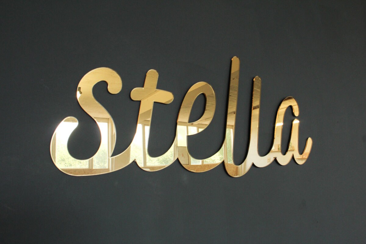 Custom Mirror Gold Name Sign Wall Art, Nursery Name Sign Baby Shower Gift