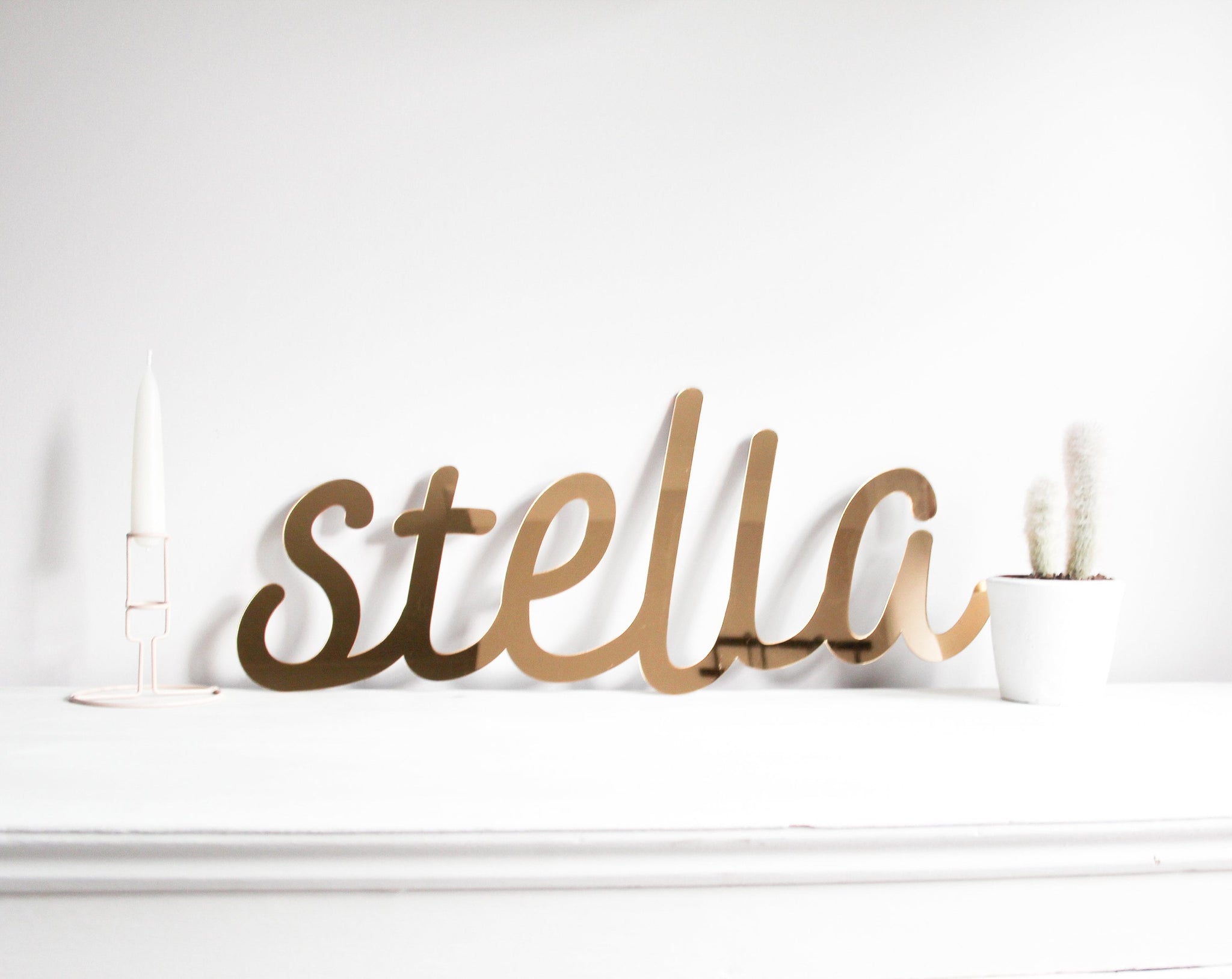 Custom Mirror Gold Name Sign Wall Art, Nursery Name Sign Baby Shower Gift