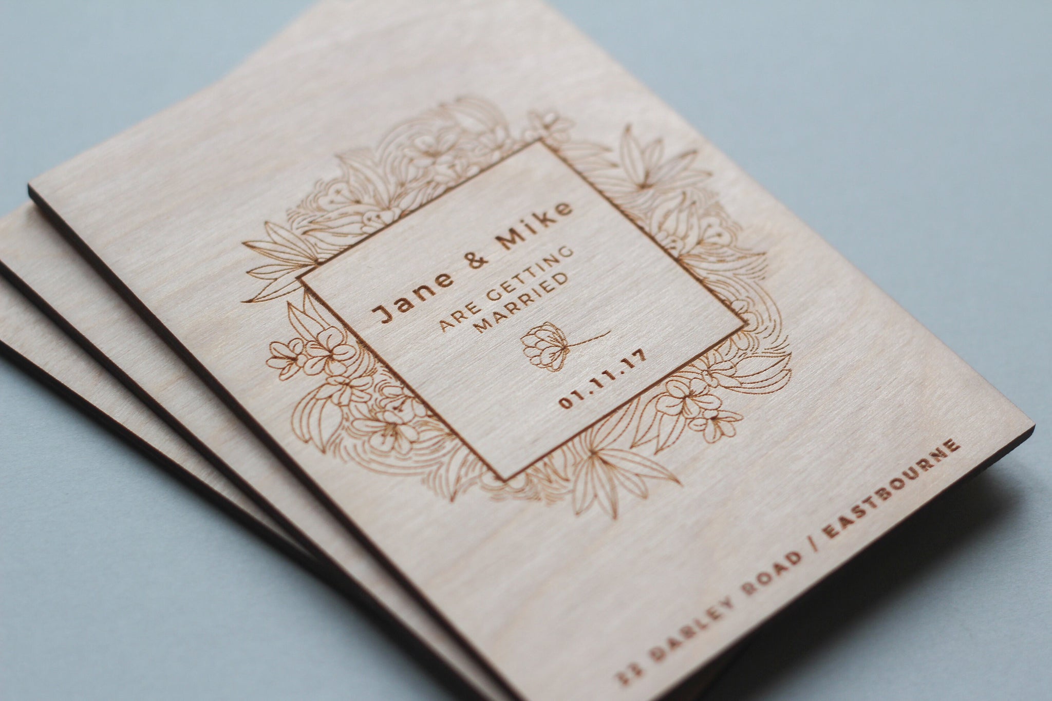 Wooden Save The Date Card, Floral Save The Date