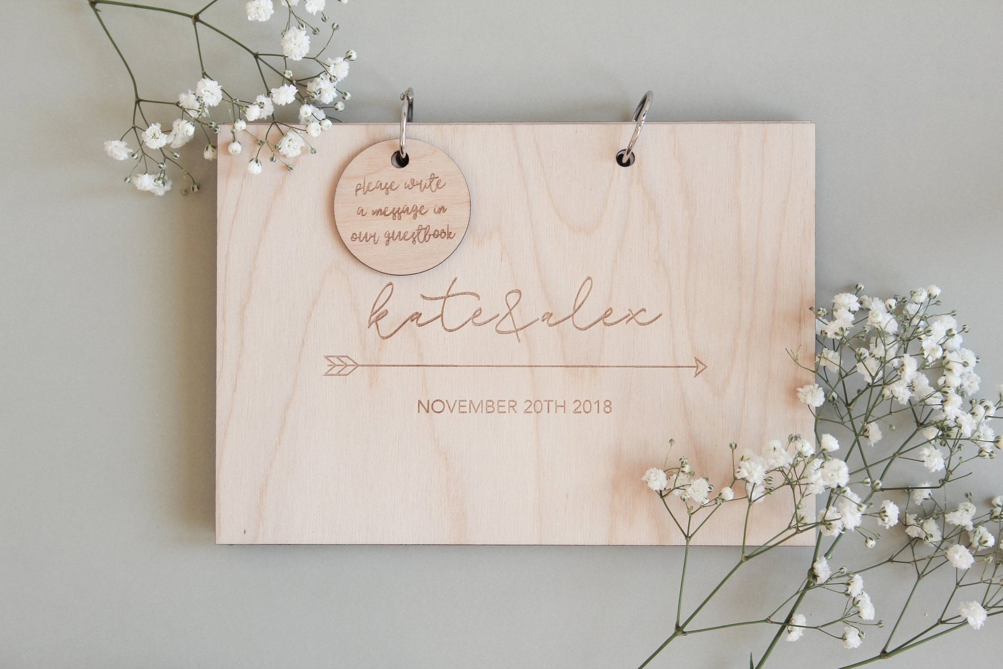 Boho Guest Book, Wooden Guest Book