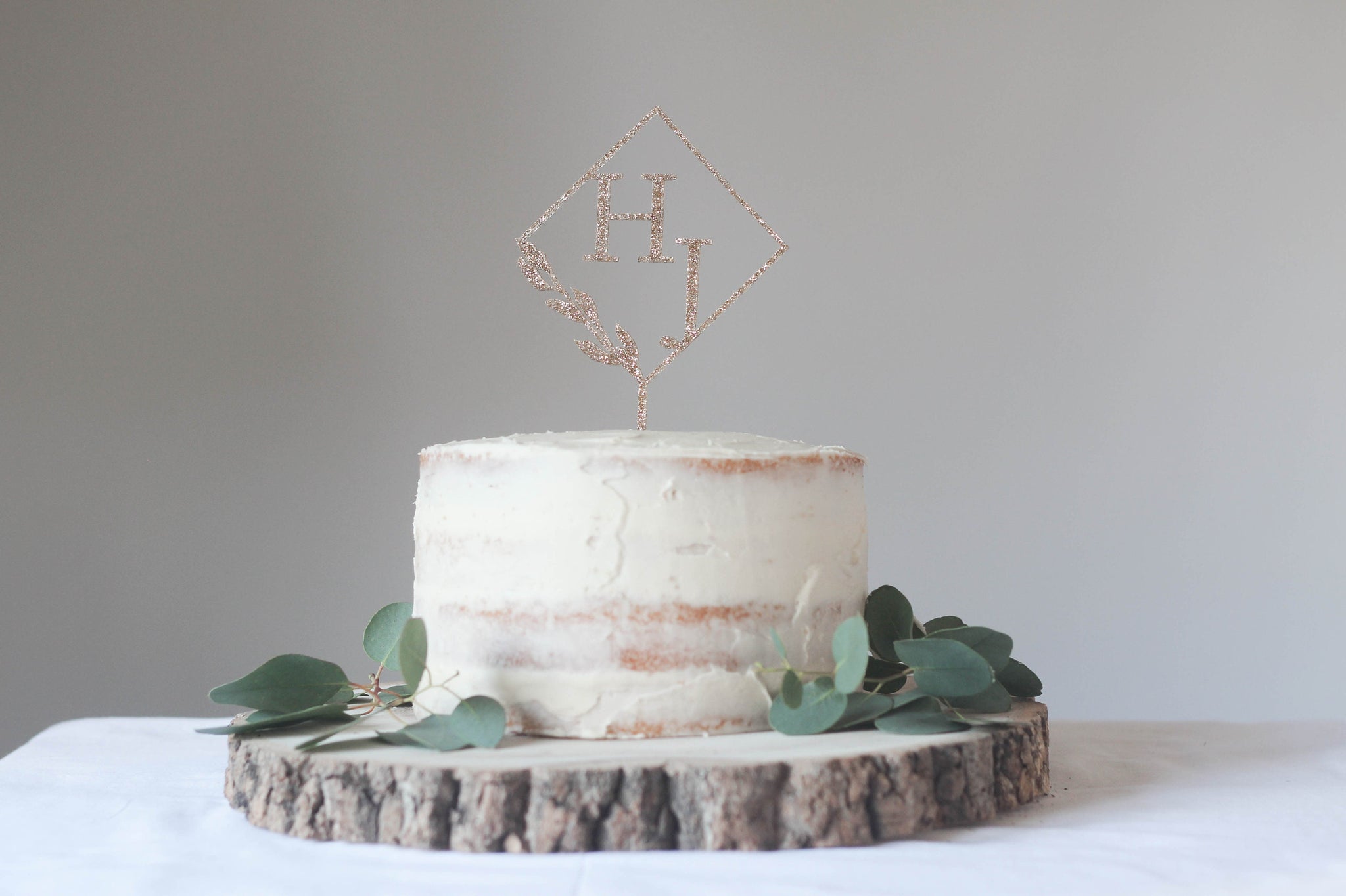 Classic Wedding Cake Topper Customised With The Bride and Groom's Initials - Glitter Gold Cake Topper