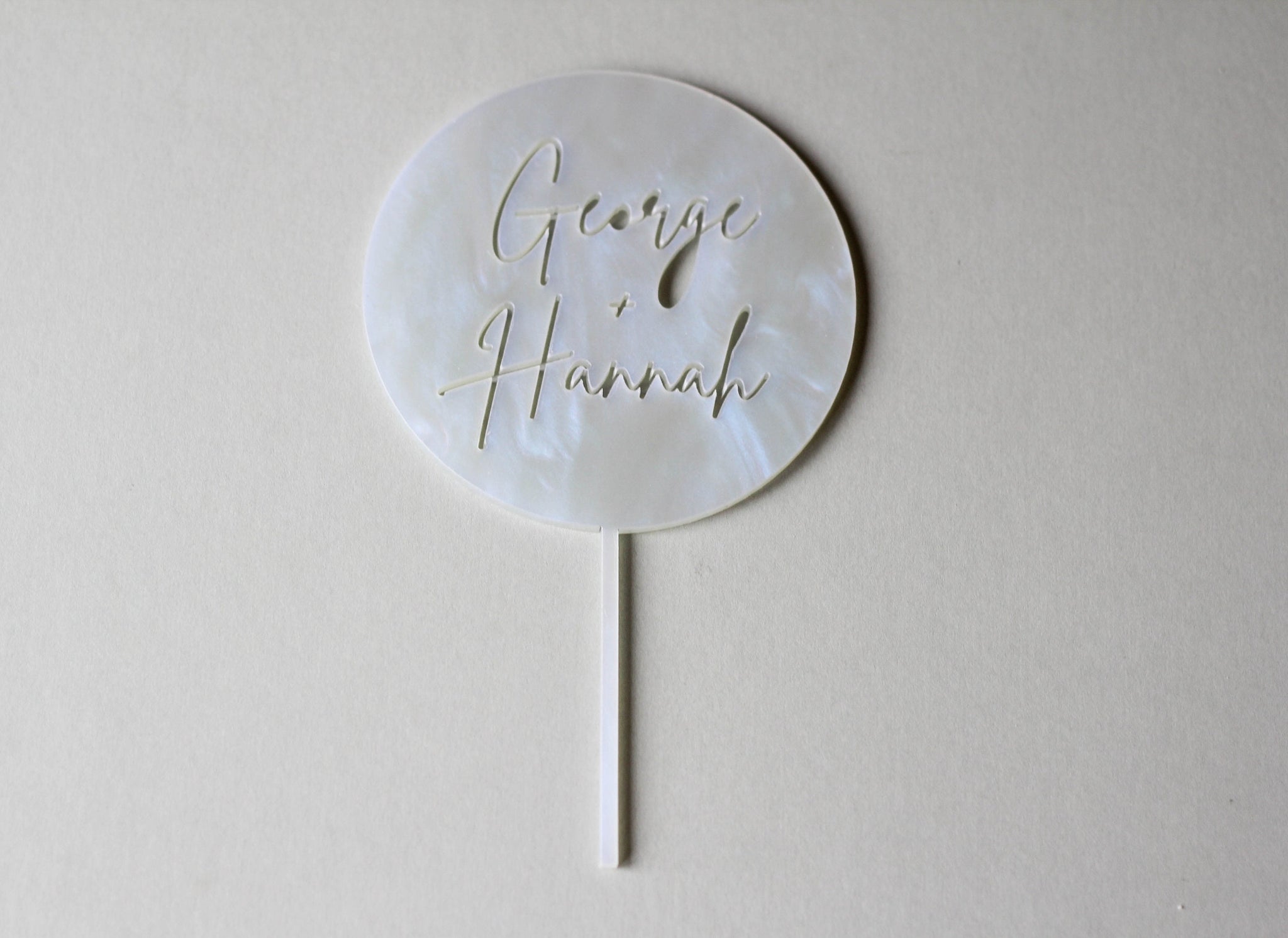 Round Custom Wedding Cake Topper - A Custom Circular Shaped Wedding Cake Topper Featuring First Names
