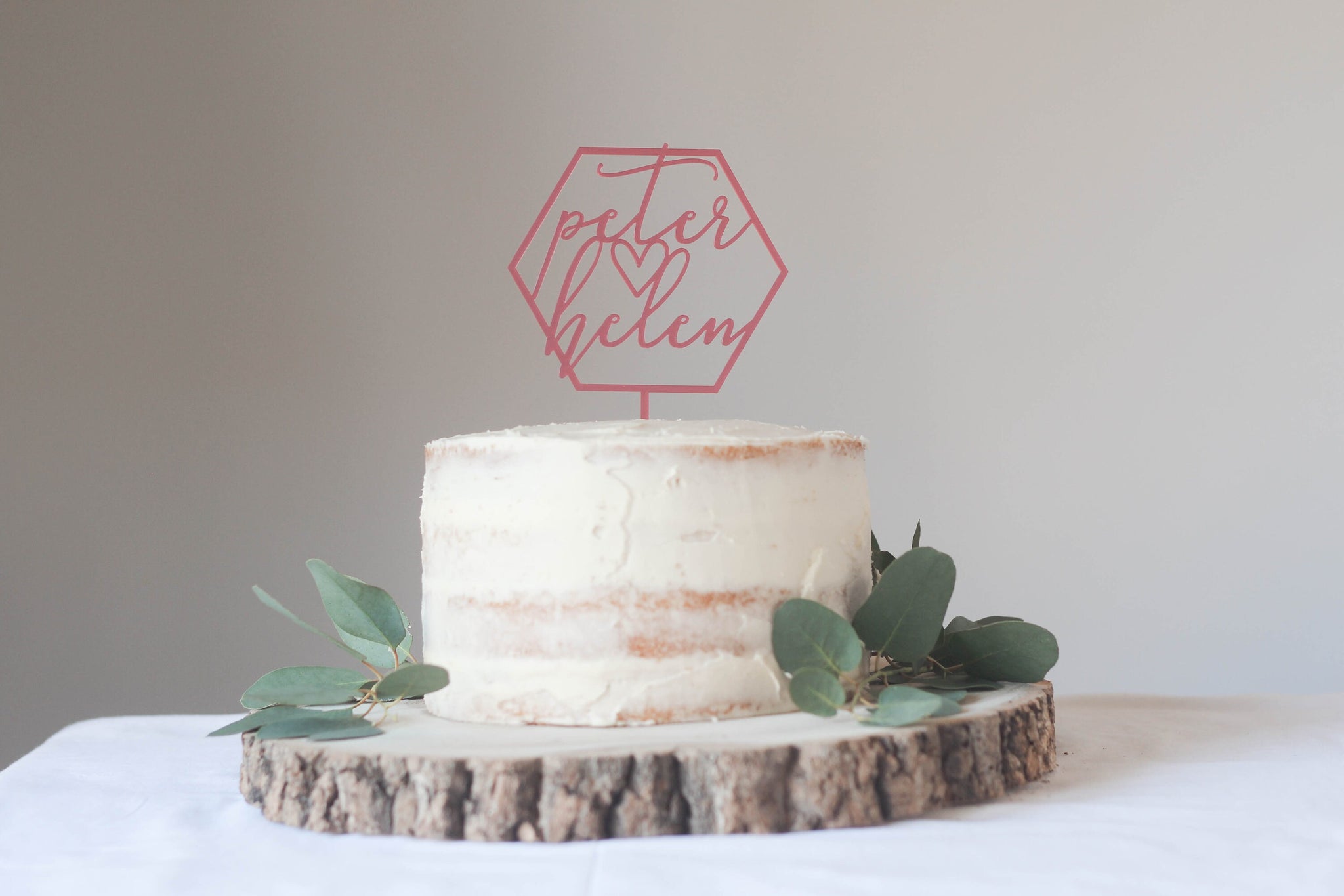 Hexagon Wedding Cake Topper Customised With The Bride and Groom's Names