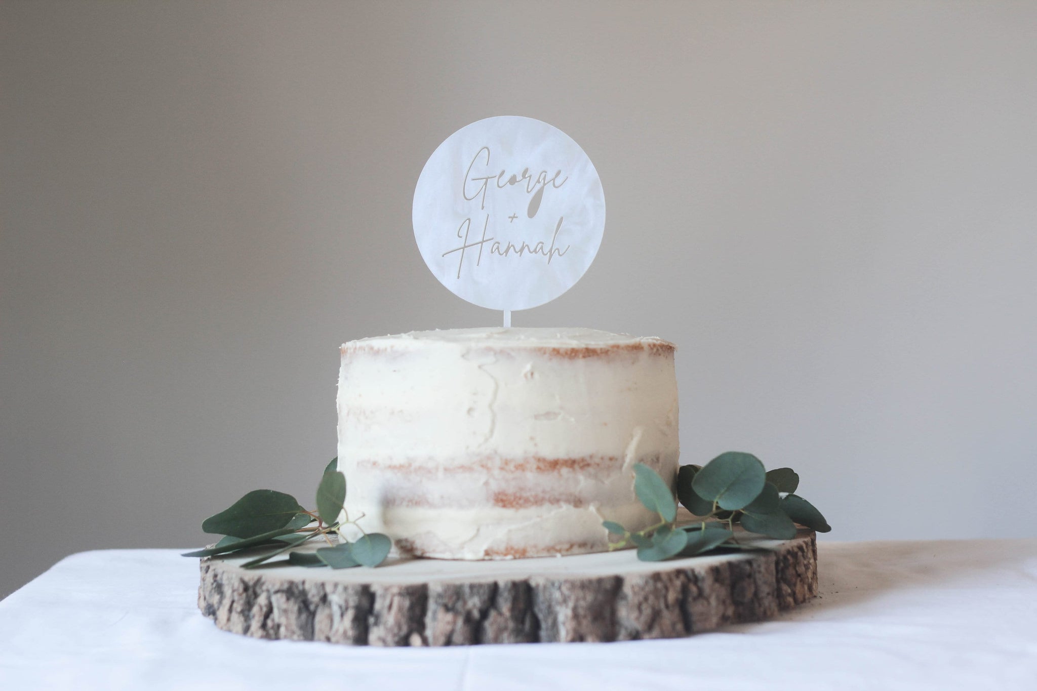 Round Custom Wedding Cake Topper - A Custom Circular Shaped Wedding Cake Topper Featuring First Names