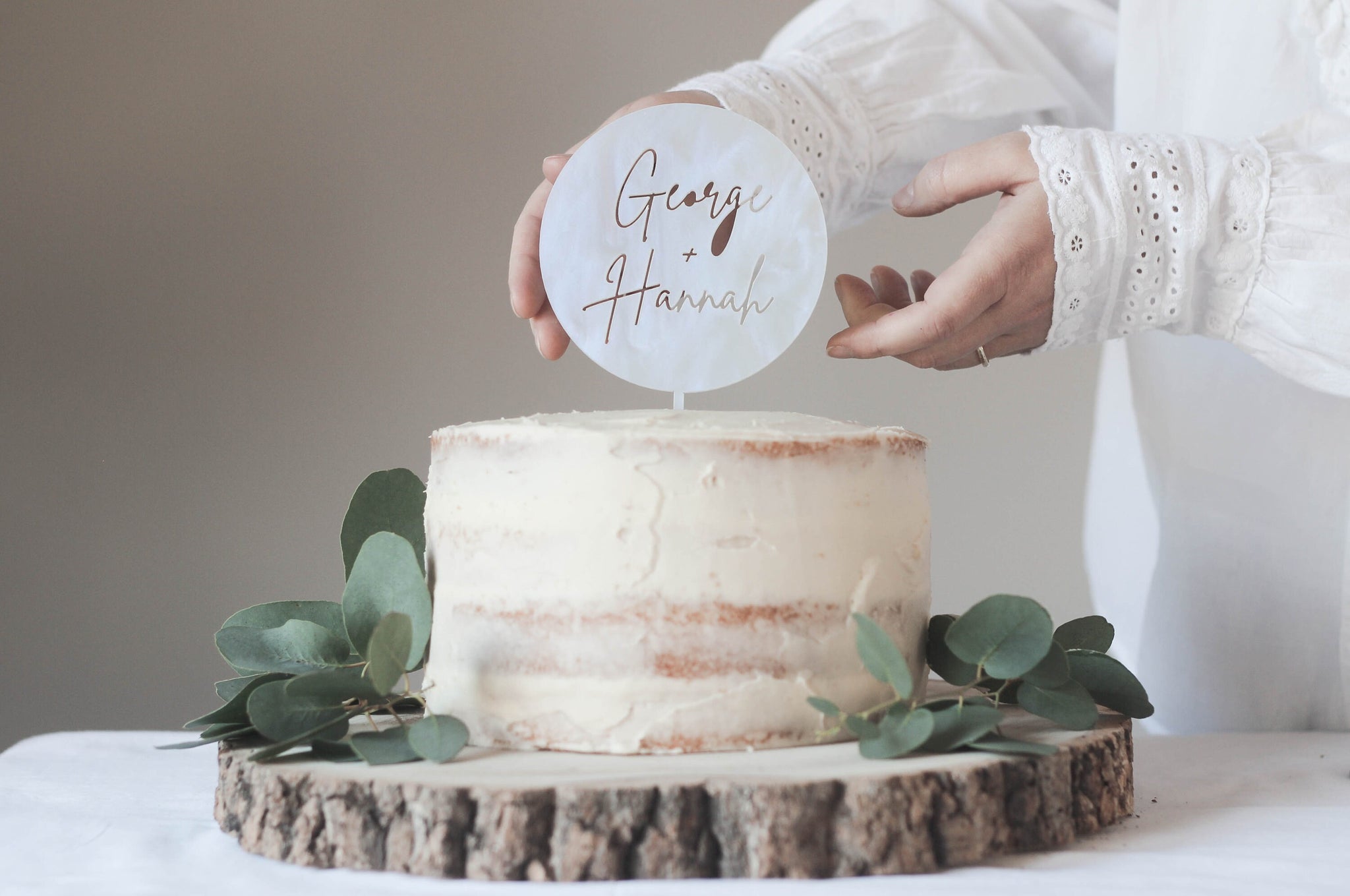 Round Custom Wedding Cake Topper - A Custom Circular Shaped Wedding Cake Topper Featuring First Names