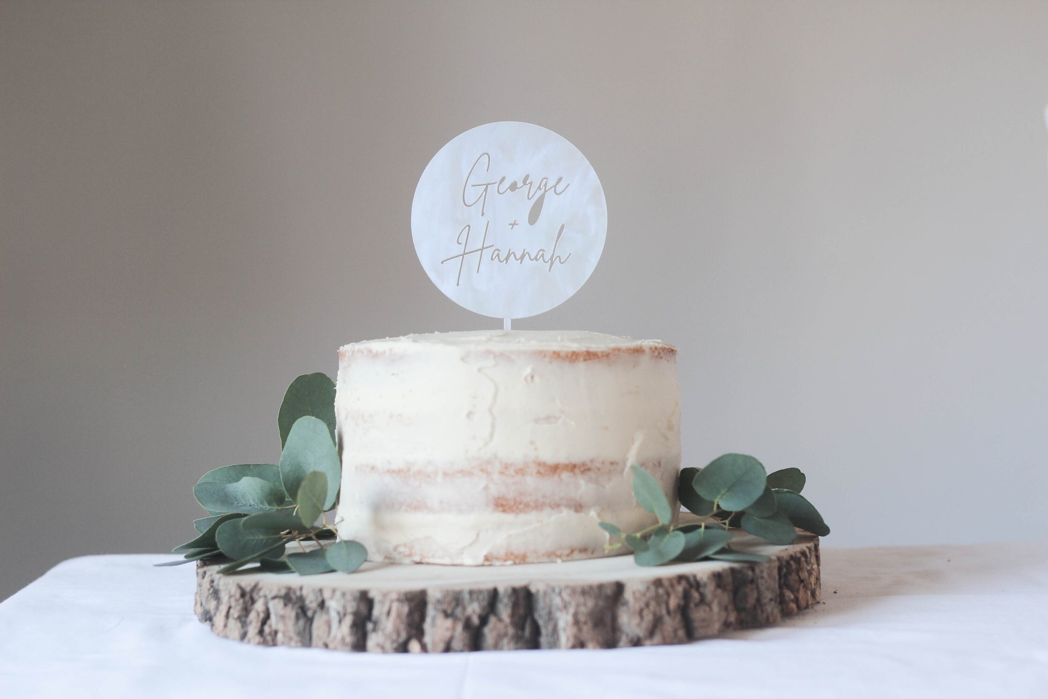 Round Custom Wedding Cake Topper - A Custom Circular Shaped Wedding Cake Topper Featuring First Names