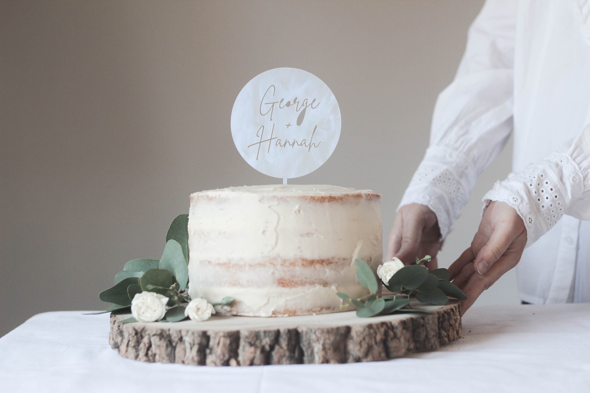 Round Custom Wedding Cake Topper - A Custom Circular Shaped Wedding Cake Topper Featuring First Names