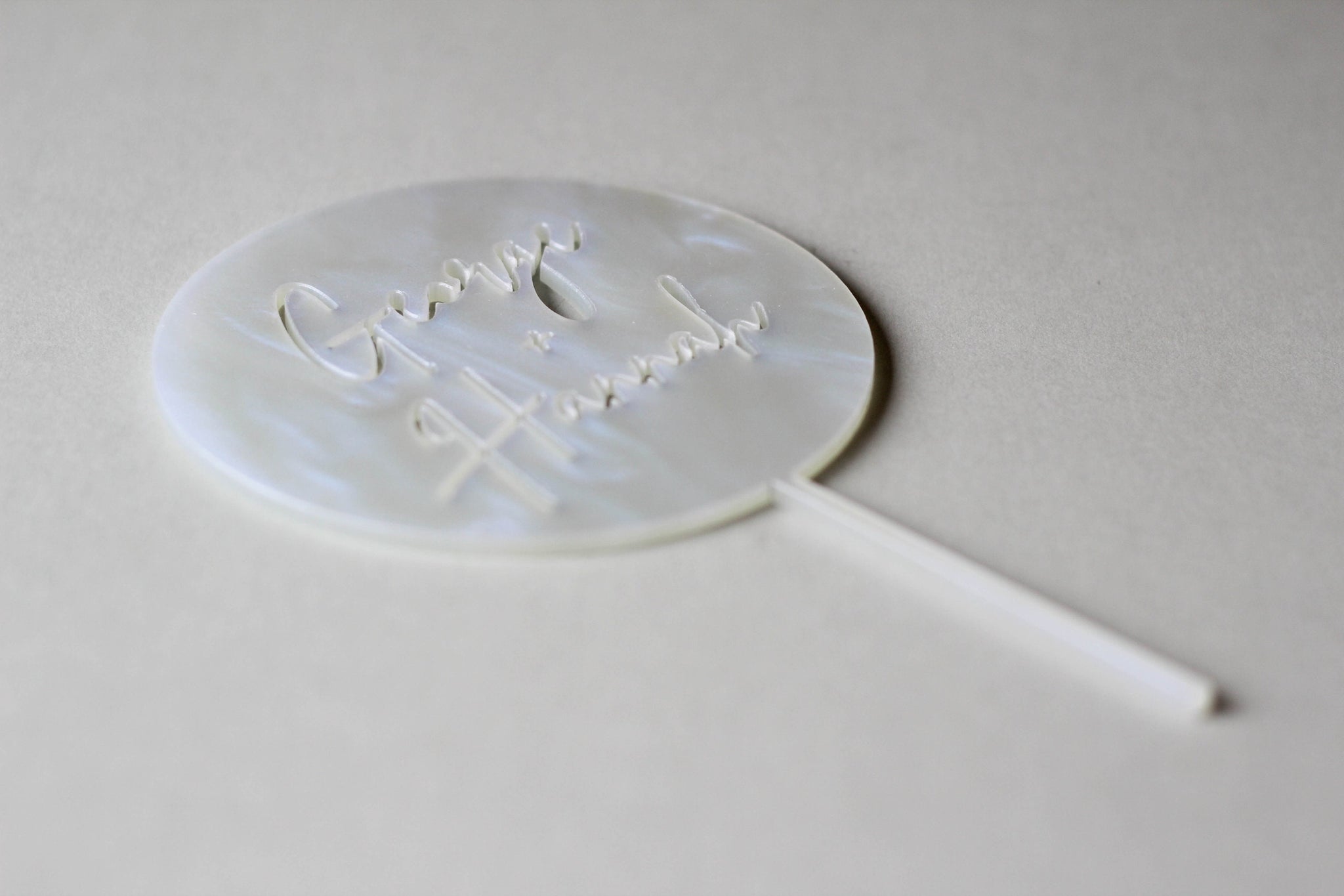 Round Custom Wedding Cake Topper - A Custom Circular Shaped Wedding Cake Topper Featuring First Names