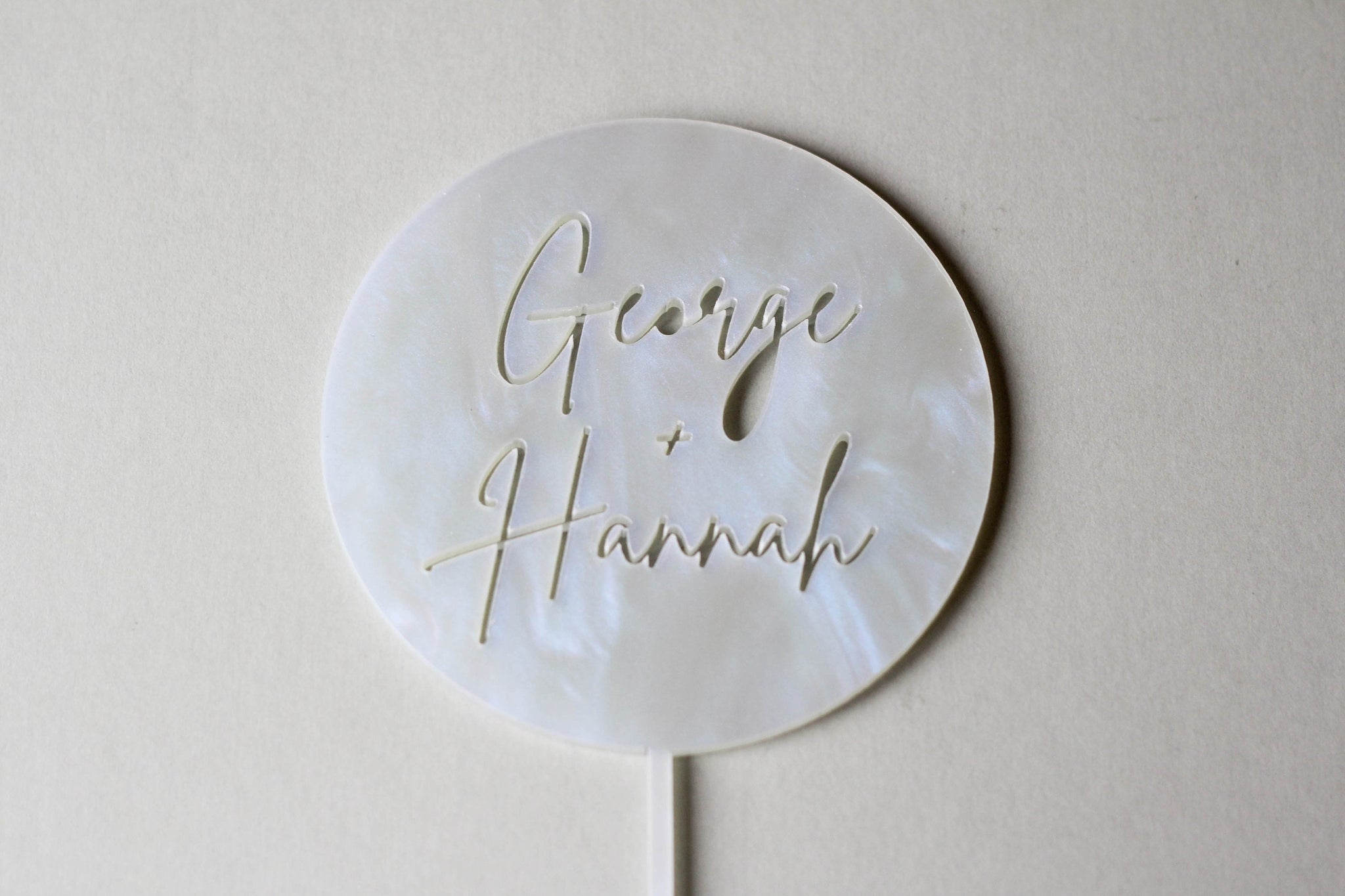 Round Custom Wedding Cake Topper - A Custom Circular Shaped Wedding Cake Topper Featuring First Names