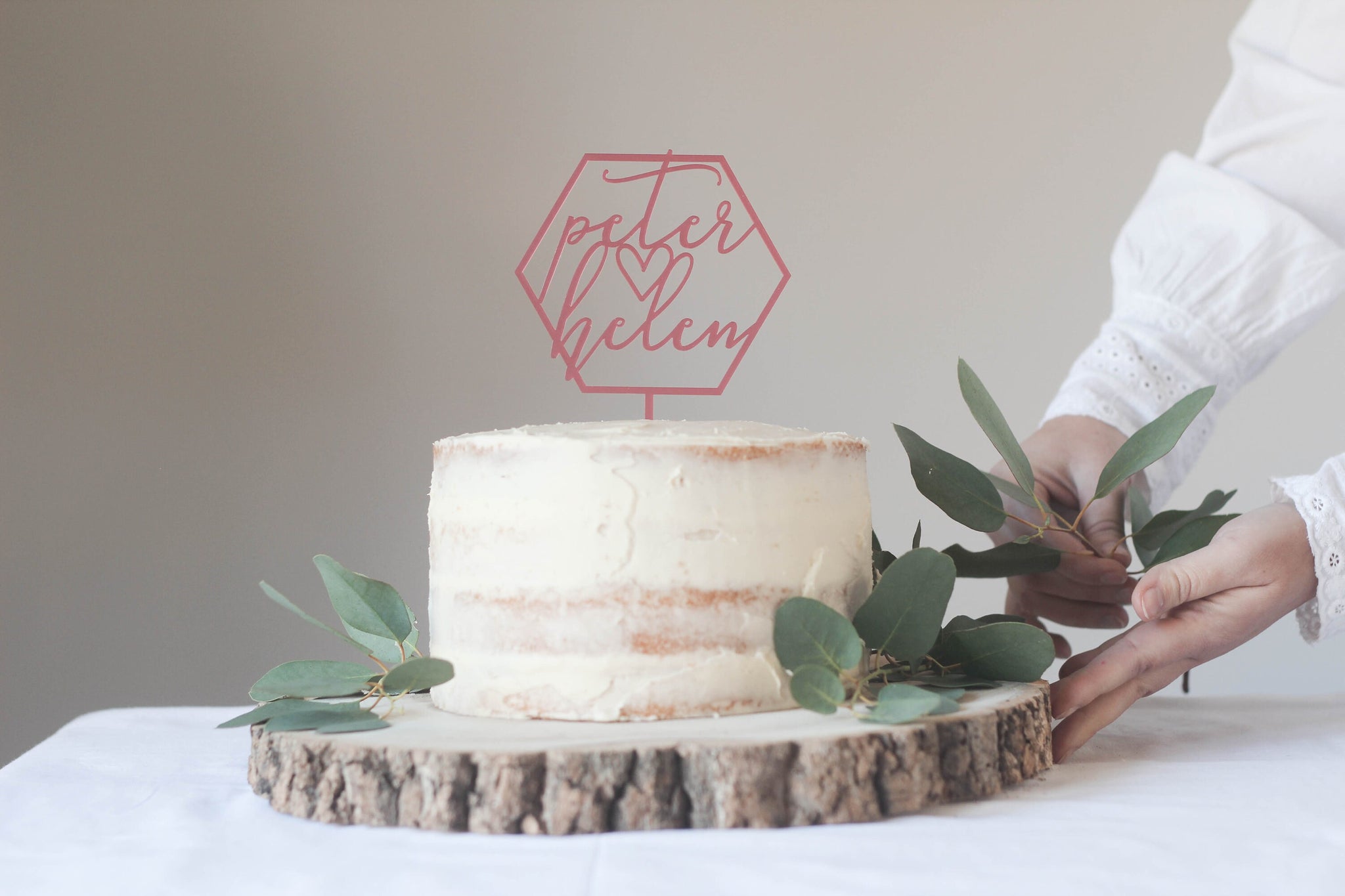 Hexagon Wedding Cake Topper Customised With The Bride and Groom's Names