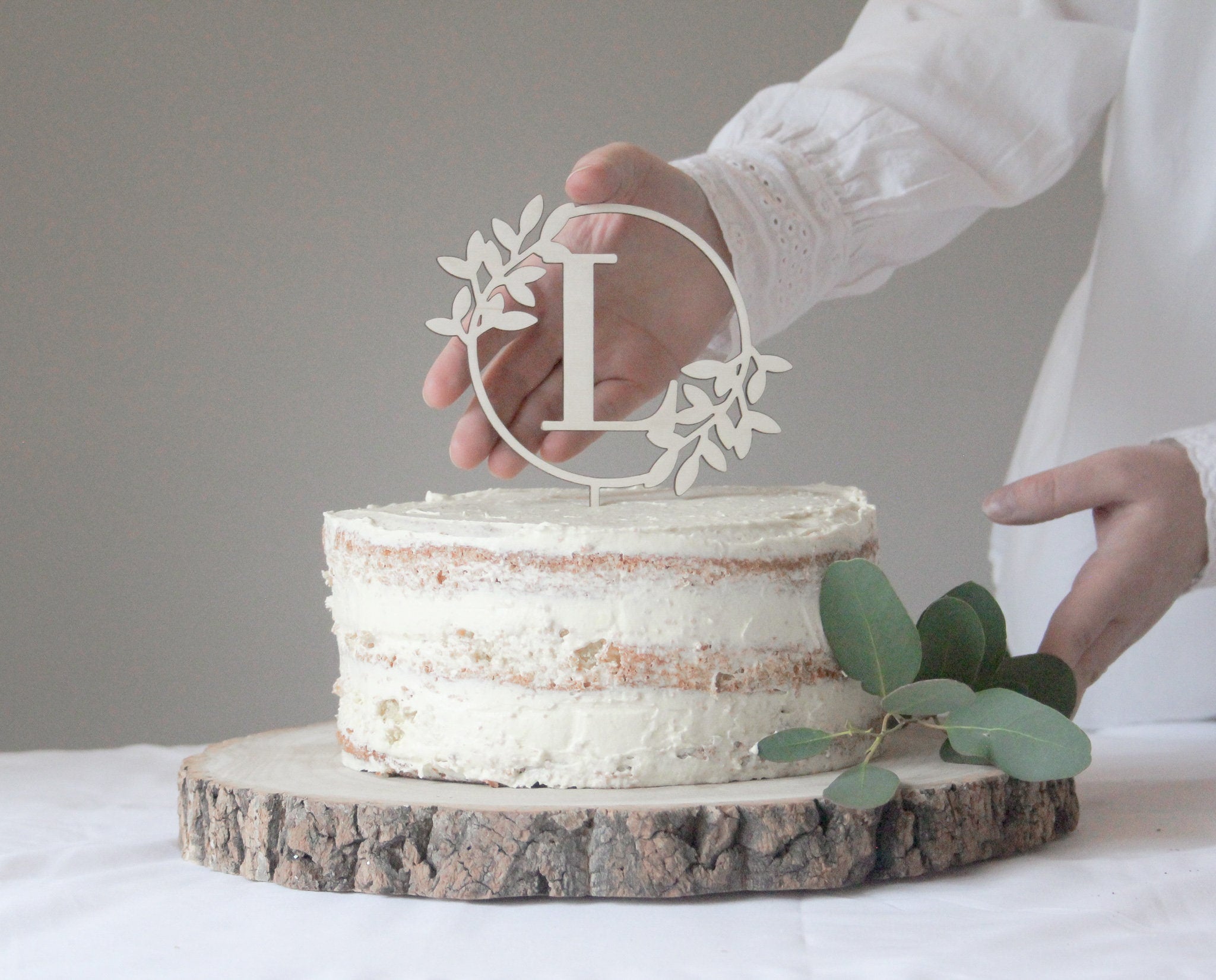 Monogram Wedding Cake Topper, Floral Wedding Cake Topper