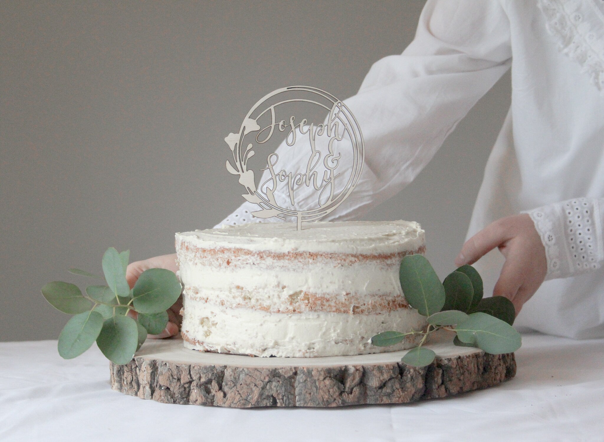 Floral Wedding Cake Topper, Botanical Wedding Topper