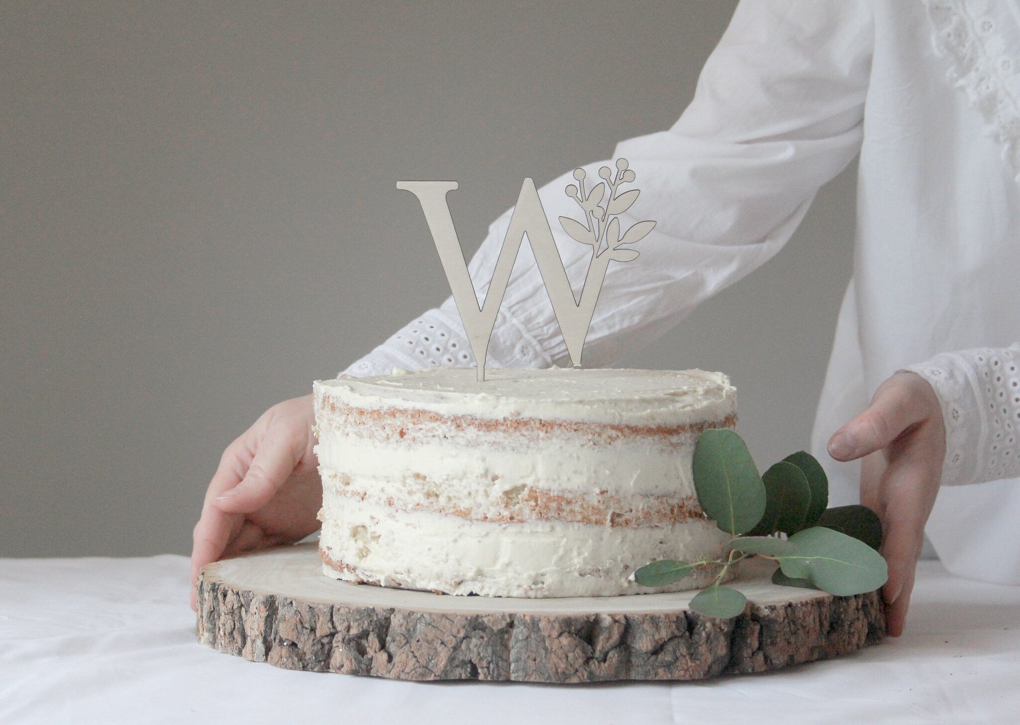 Wedding Cake Topper With Floral Initial, Monogram Wedding Topper