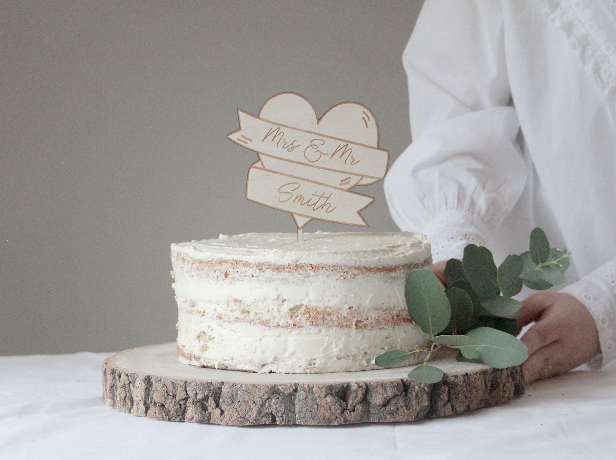 Custom Heart Wedding Cake Topper, Contemporary Wedding Topper