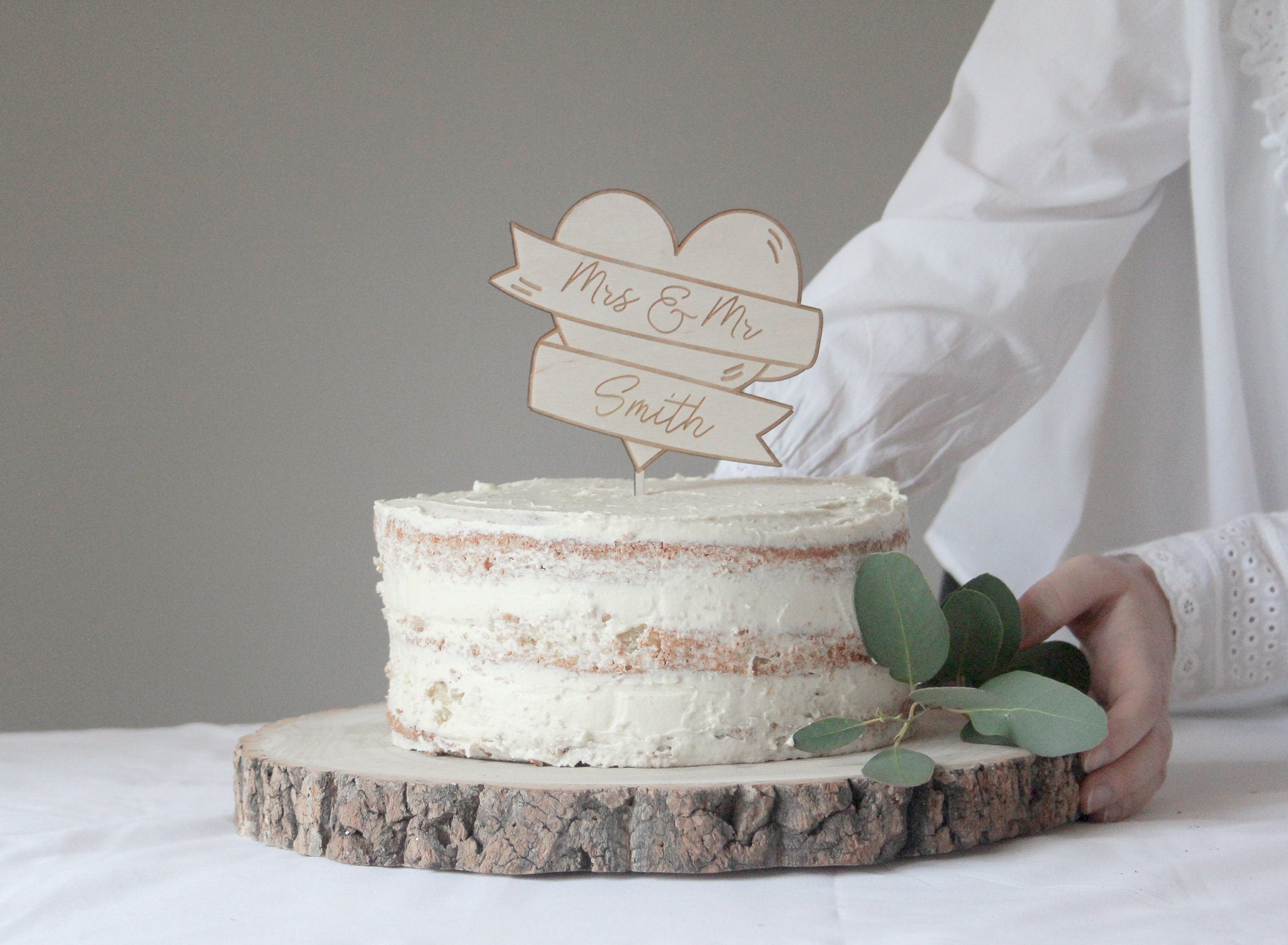 Custom Heart Wedding Cake Topper, Contemporary Wedding Topper
