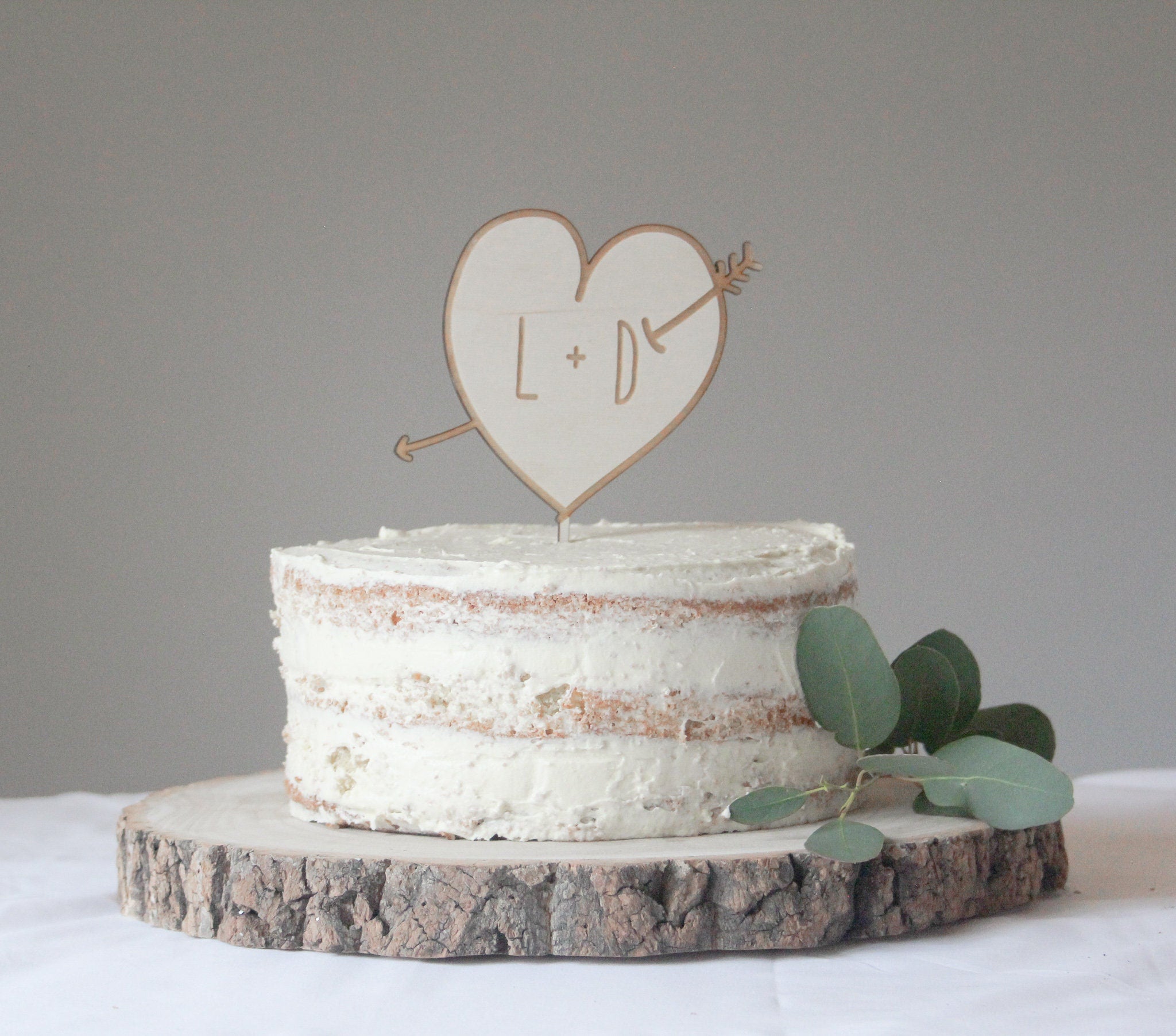 Heart Cake Topper With Initials, Heart Wedding Cake Topper