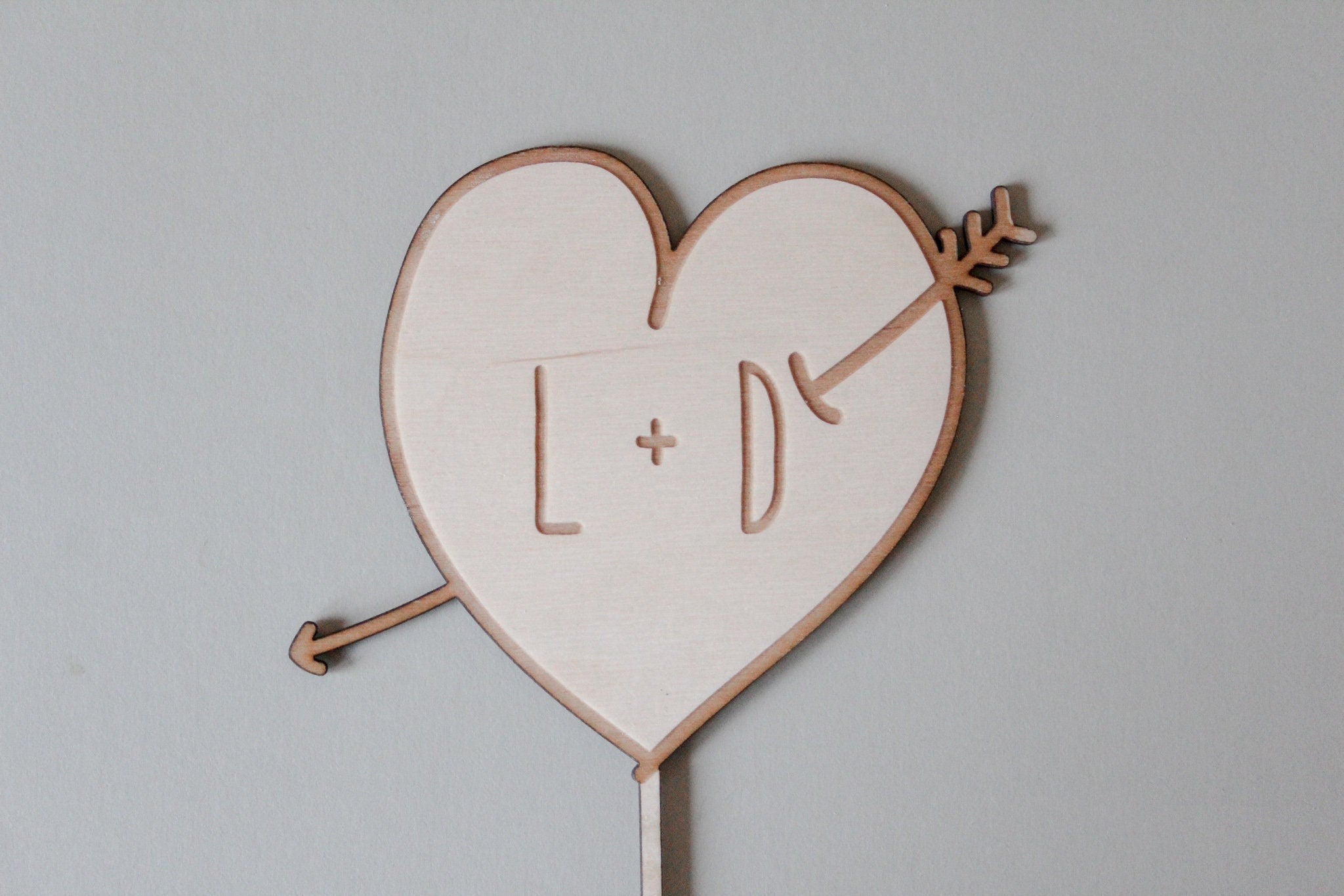 Heart Cake Topper With Initials, Heart Wedding Cake Topper