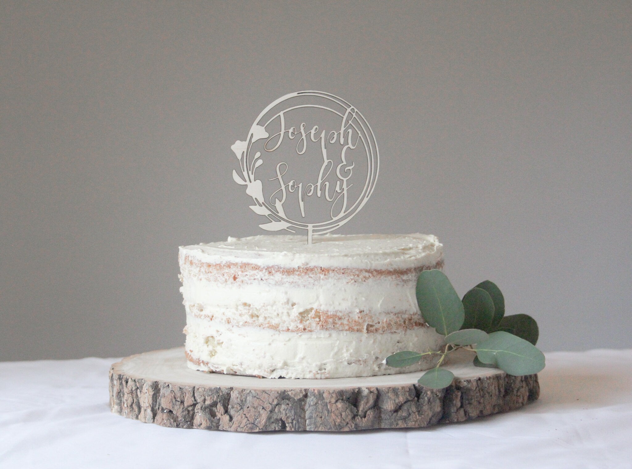 Floral Wedding Cake Topper, Botanical Wedding Topper