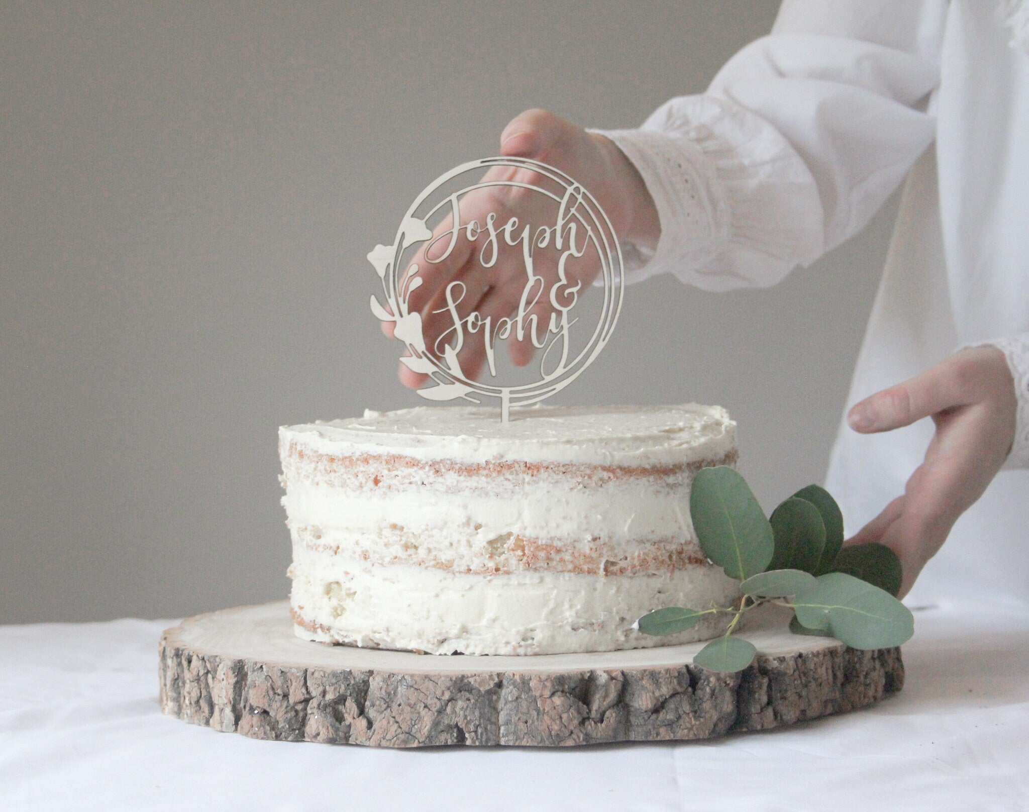 Floral Wedding Cake Topper, Botanical Wedding Topper