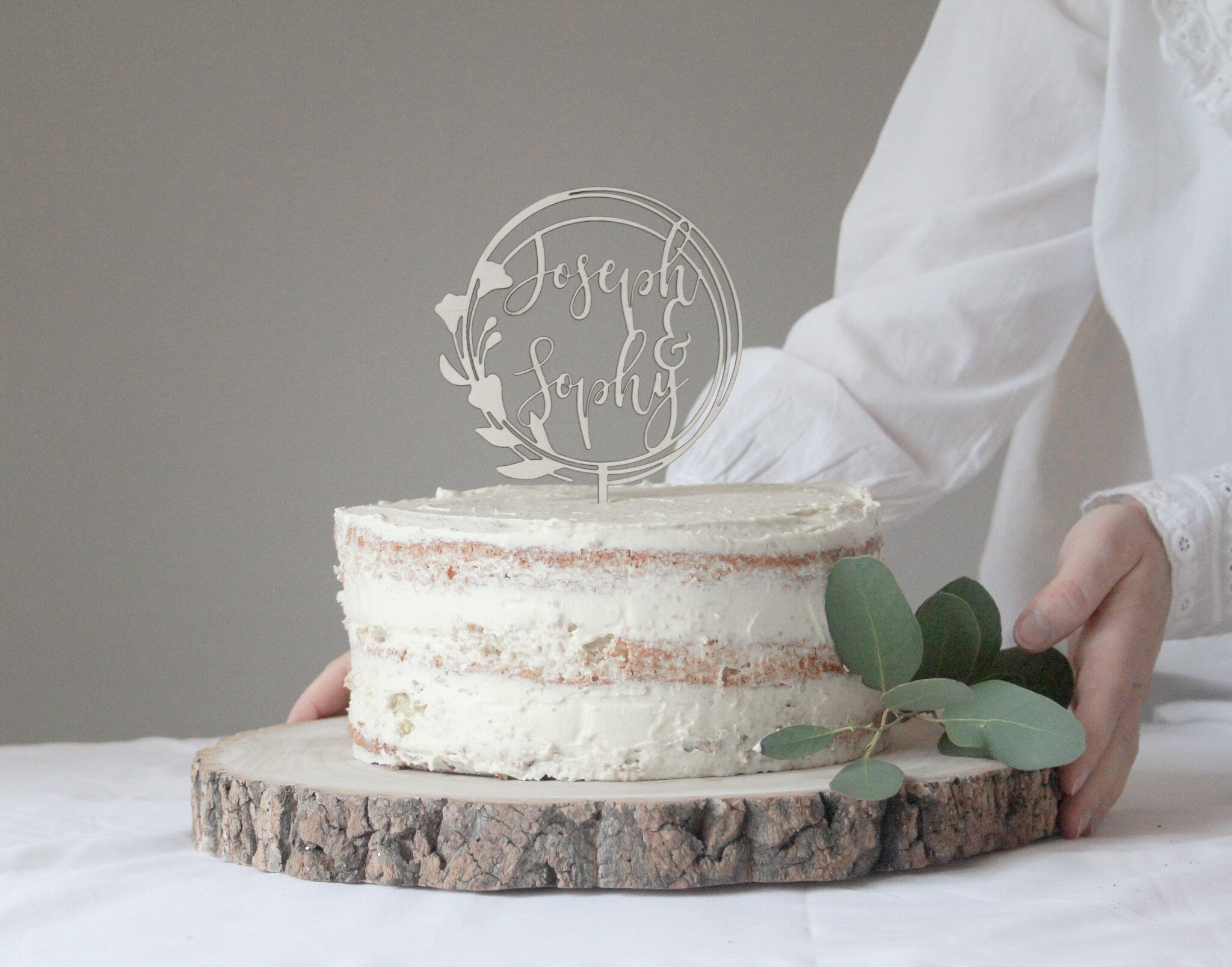 Floral Wedding Cake Topper, Botanical Wedding Topper