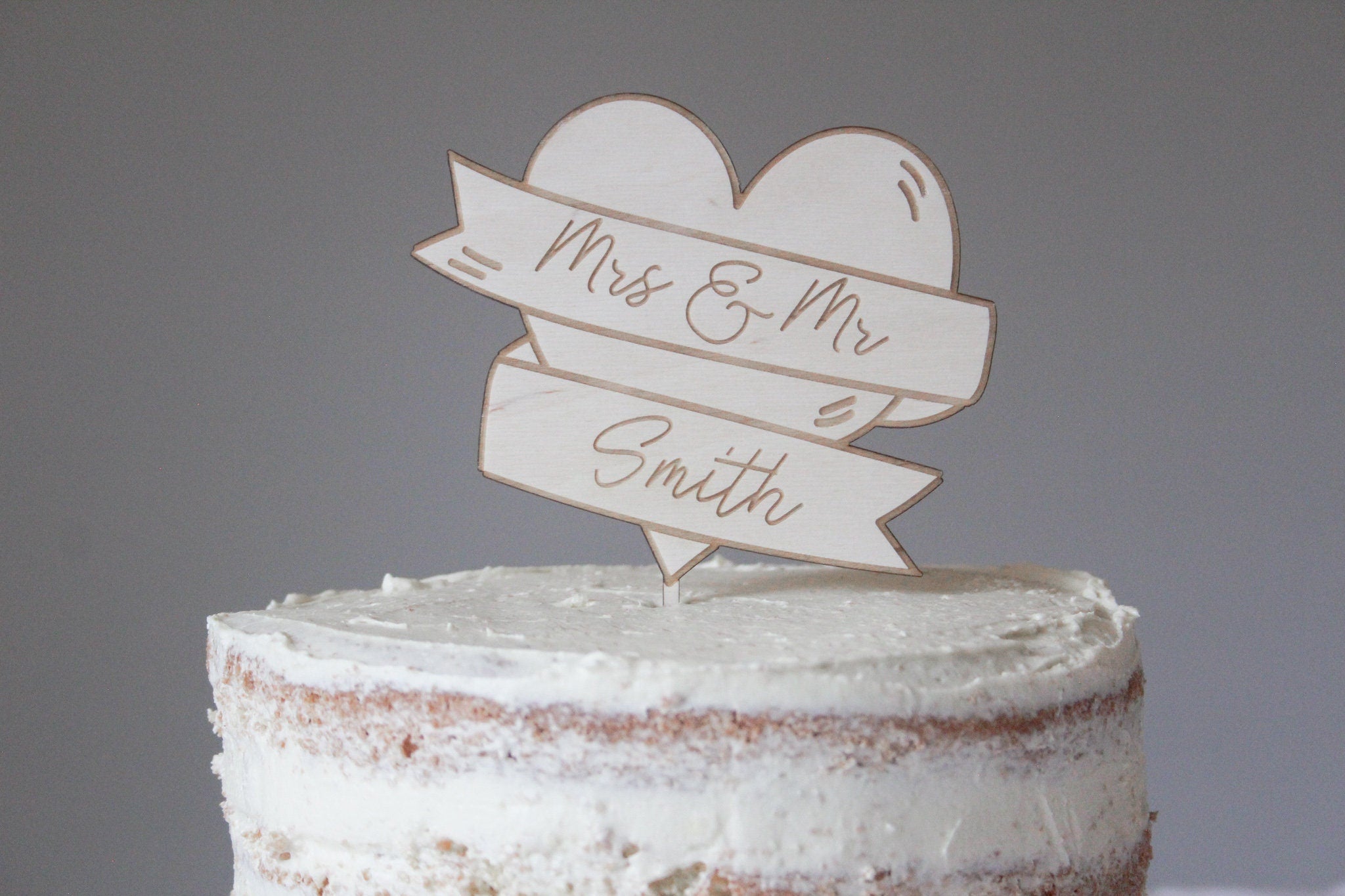 Custom Heart Wedding Cake Topper, Contemporary Wedding Topper