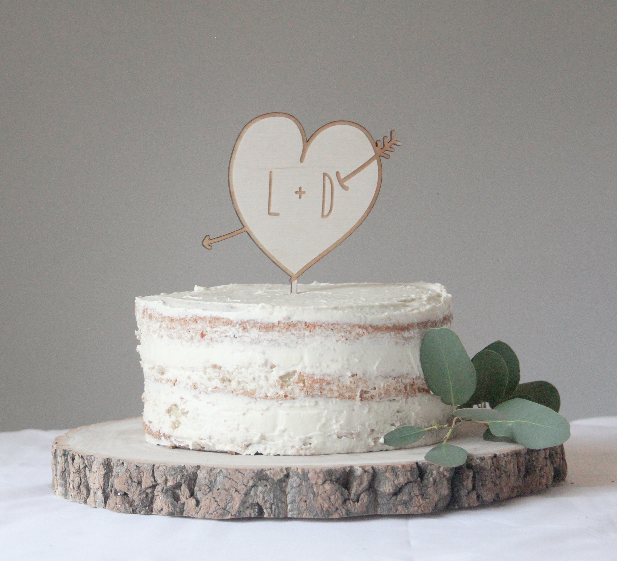 Heart Cake Topper With Initials, Heart Wedding Cake Topper