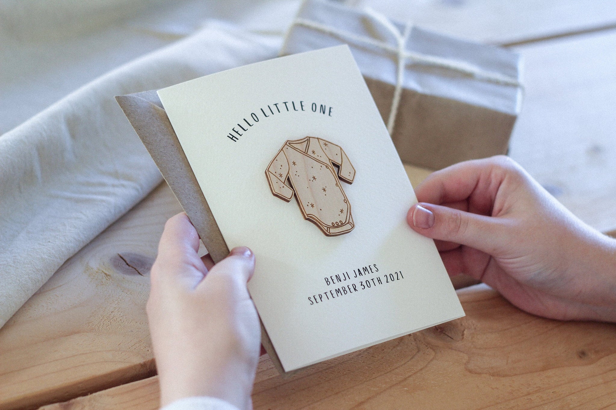 Personalised Hello Little One Card | Celebration Card | Wooden Card