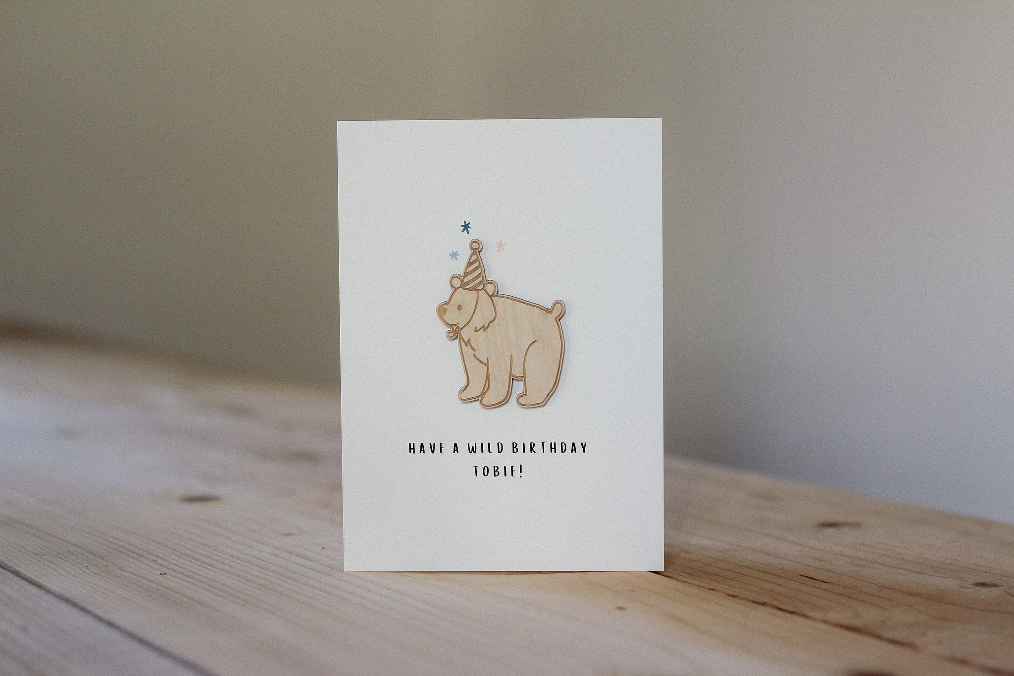 Personalised Bear Birthday Card | Celebration Card | Wooden Card