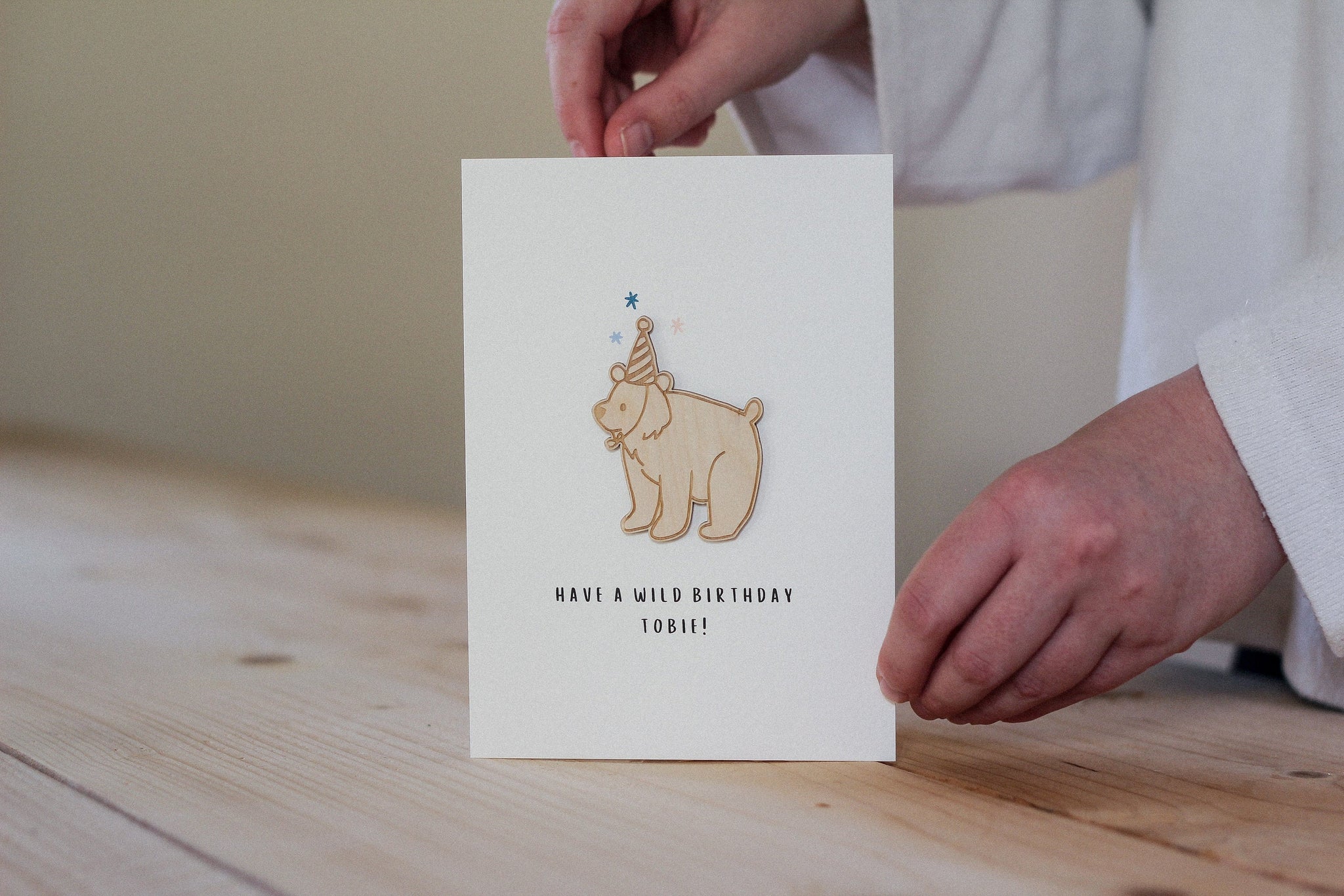 Personalised Bear Birthday Card | Celebration Card | Wooden Card