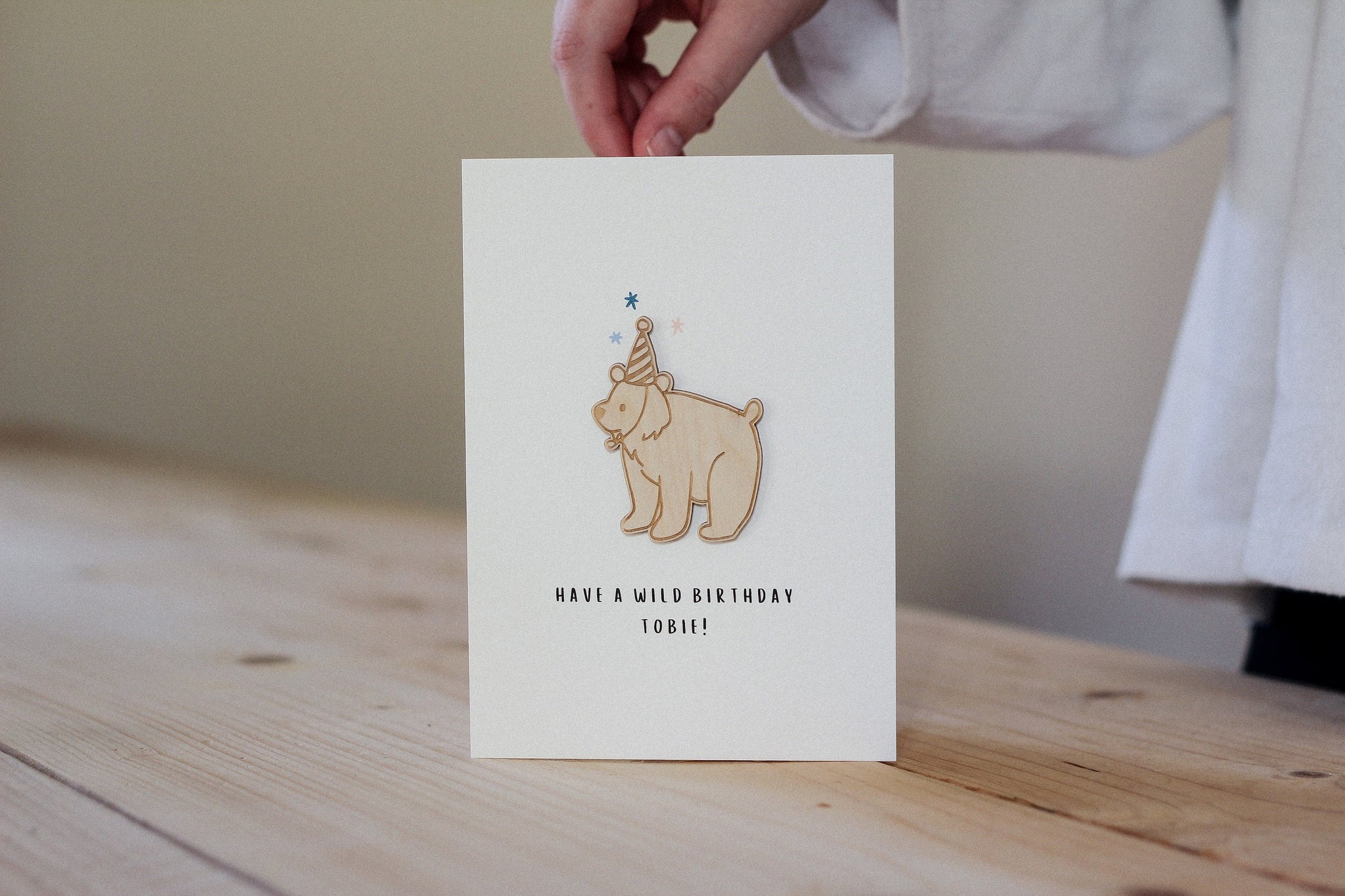 Personalised Bear Birthday Card | Celebration Card | Wooden Card