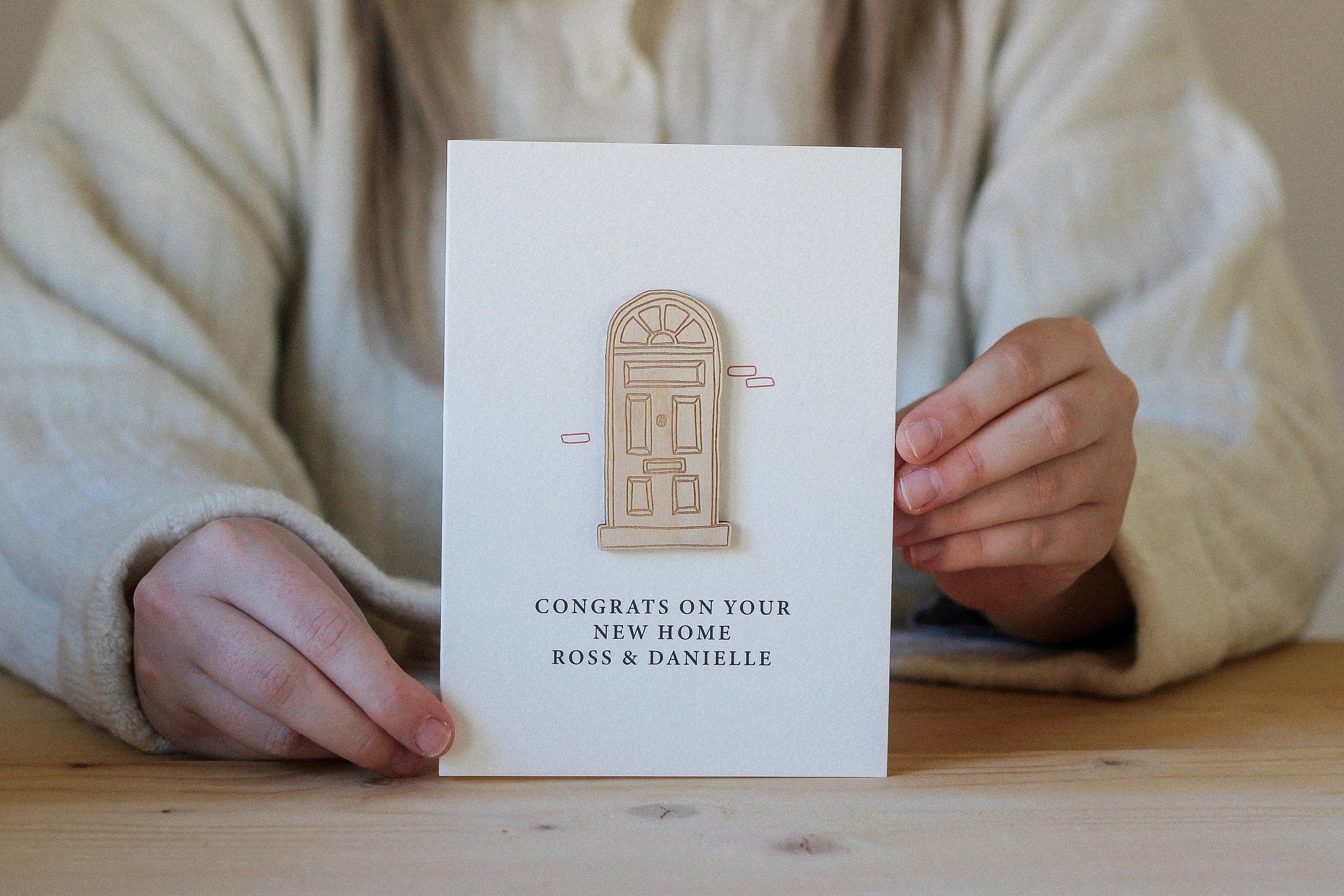 Personalised New Home Card | Door Illustration | Celebration Card | Wooden Card