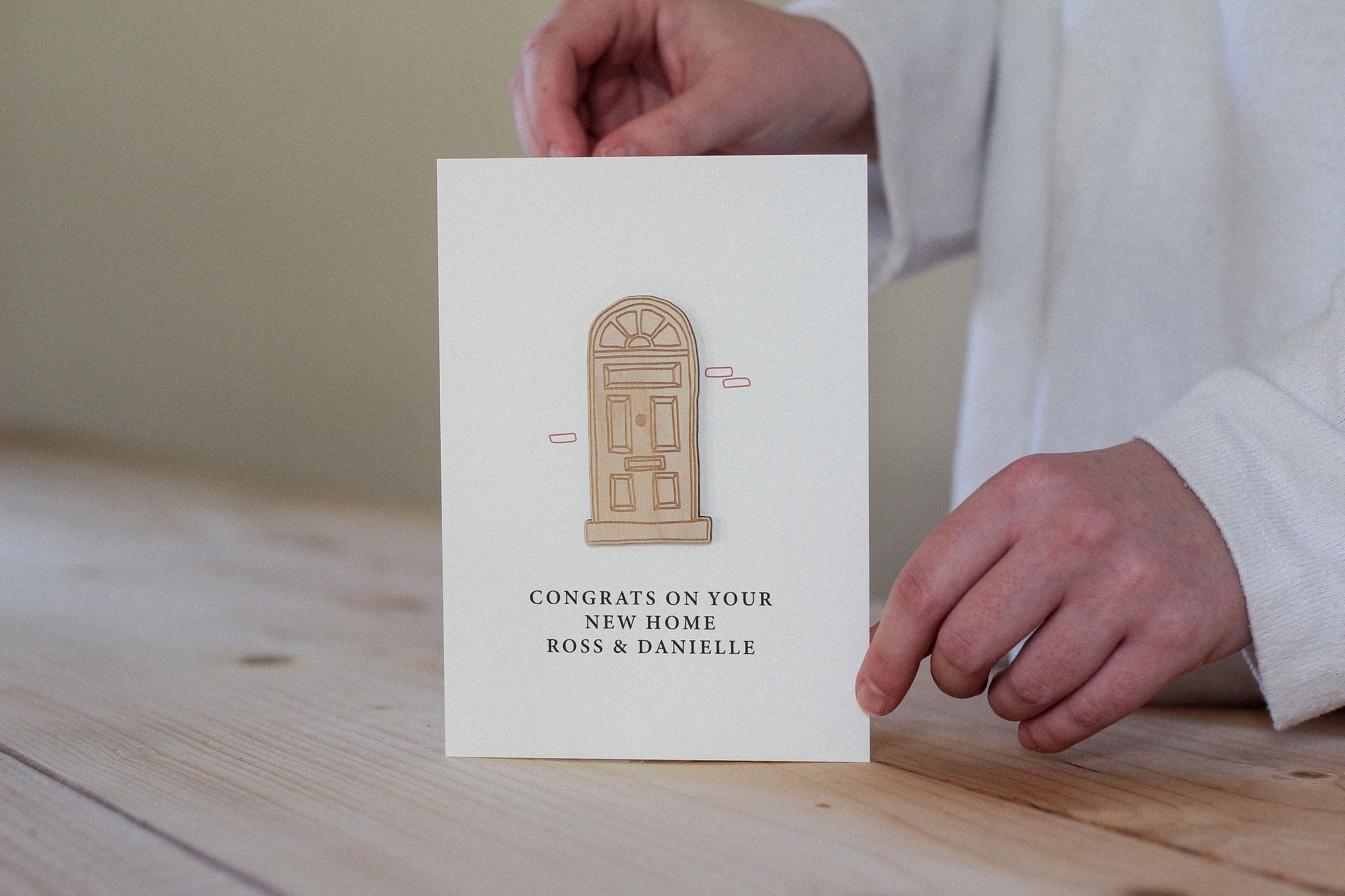 Personalised New Home Card | Door Illustration | Celebration Card | Wooden Card