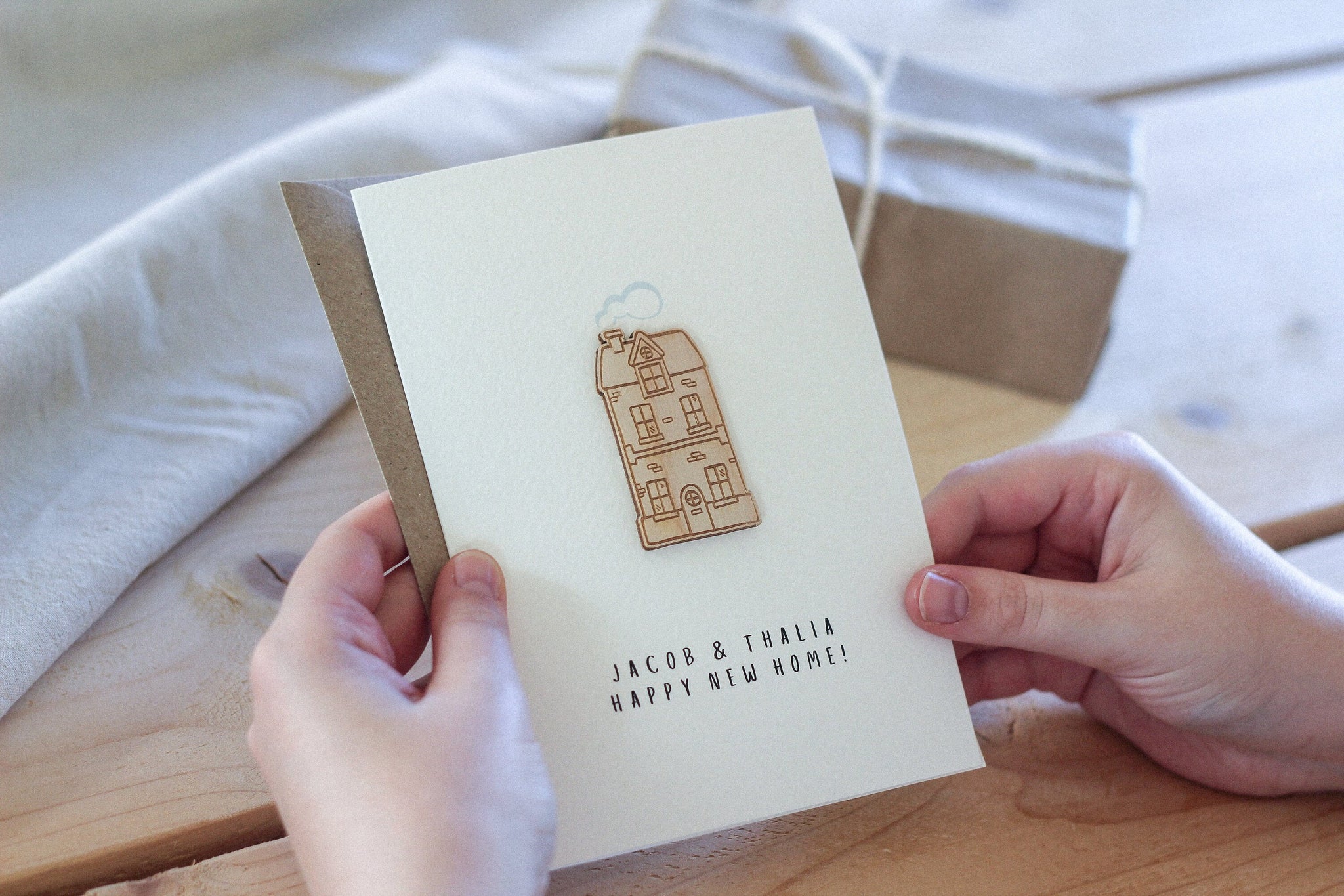 Personalised New Home Card | House Illustration | Celebration Card | Wooden Card