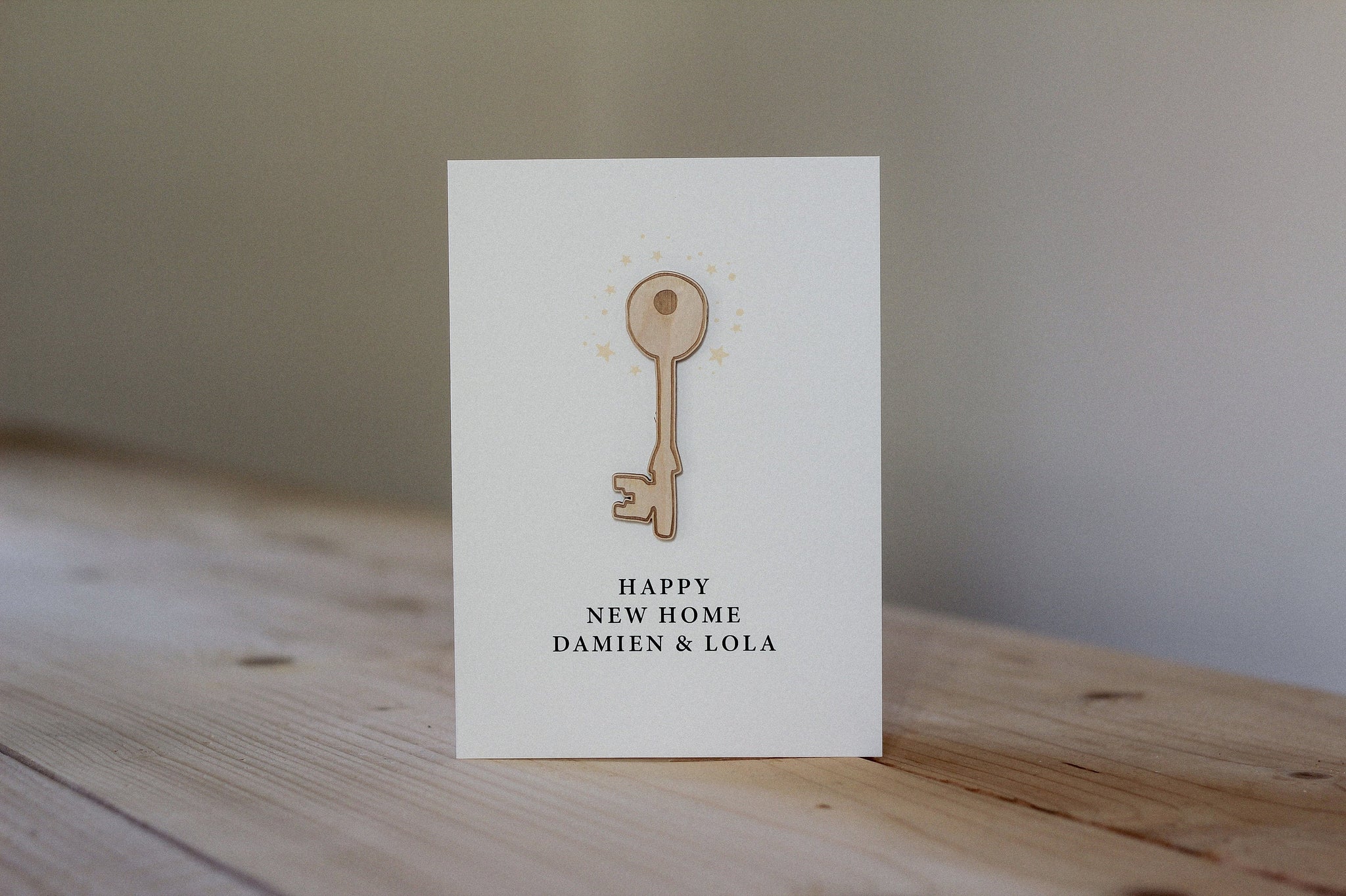 Personalised New Home Card | Key Illustration | Celebration Card | Wooden Card