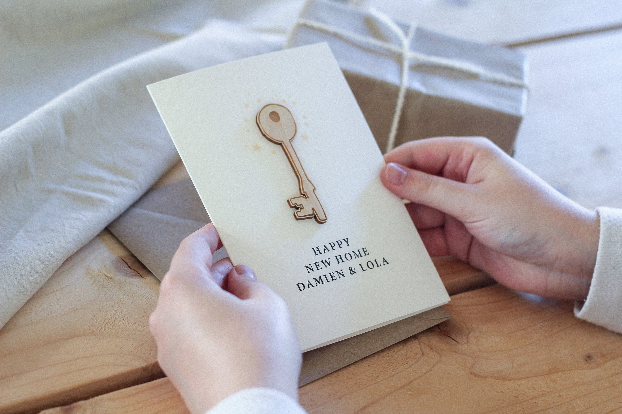 Personalised New Home Card | Key Illustration | Celebration Card | Wooden Card