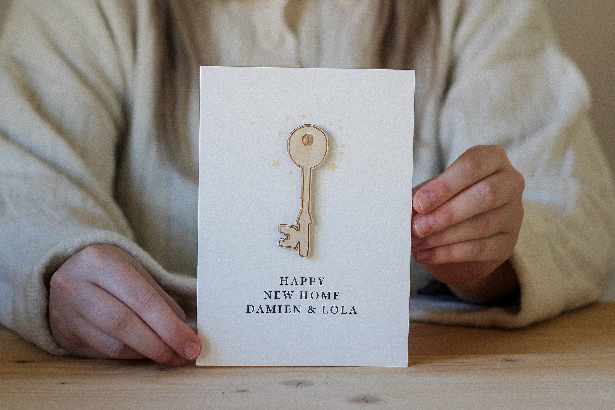 Personalised New Home Card | Key Illustration | Celebration Card | Wooden Card