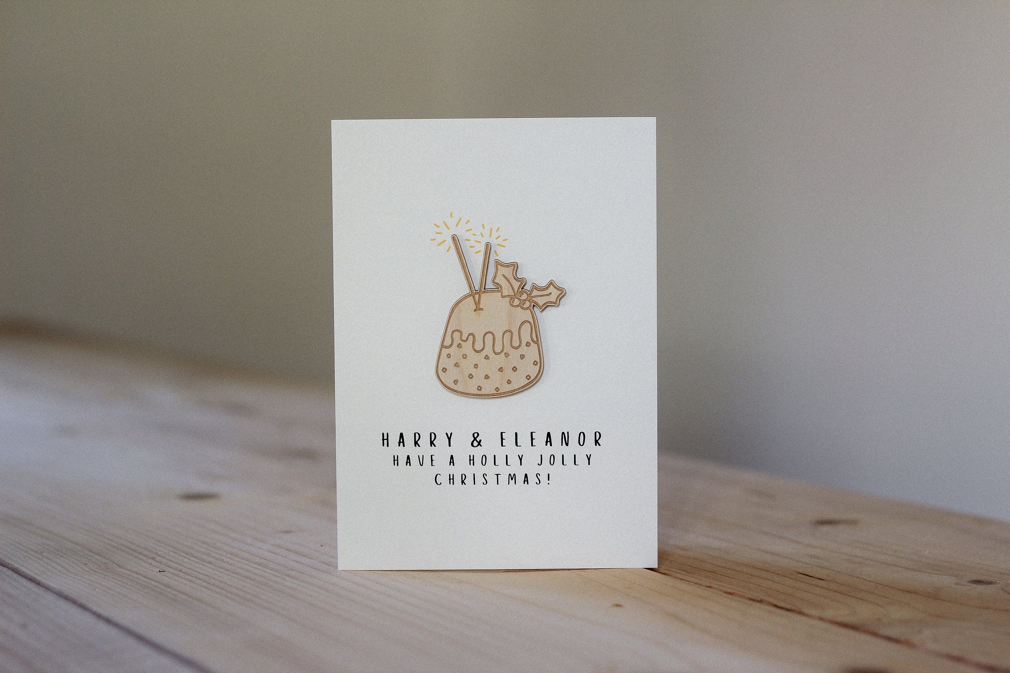 Personalised Christmas Card | Christmas Pudding | Celebration Card | Wooden Card