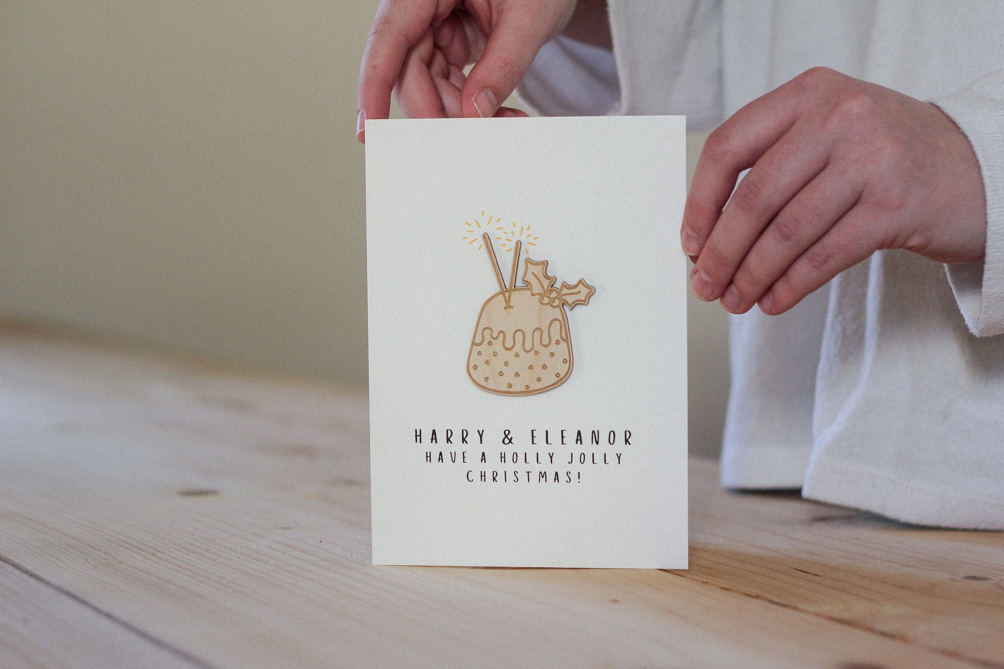 Personalised Christmas Card | Christmas Pudding | Celebration Card | Wooden Card