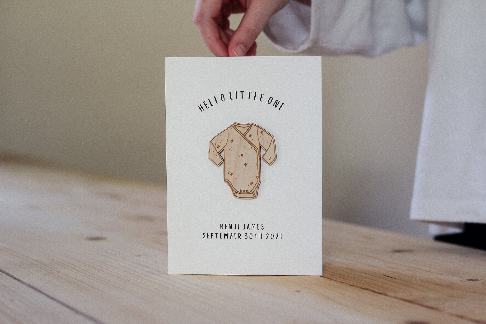 Personalised Hello Little One Card | Celebration Card | Wooden Card