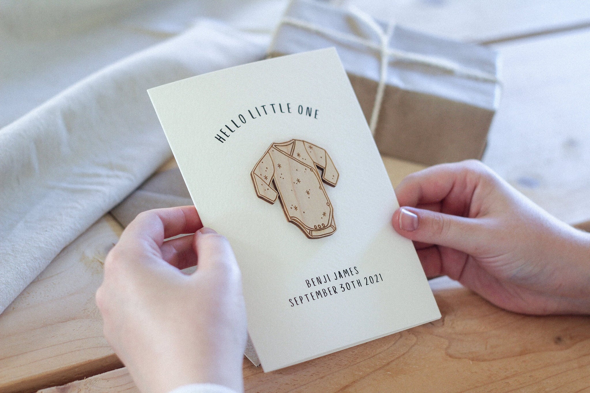 Personalised Hello Little One Card | Celebration Card | Wooden Card