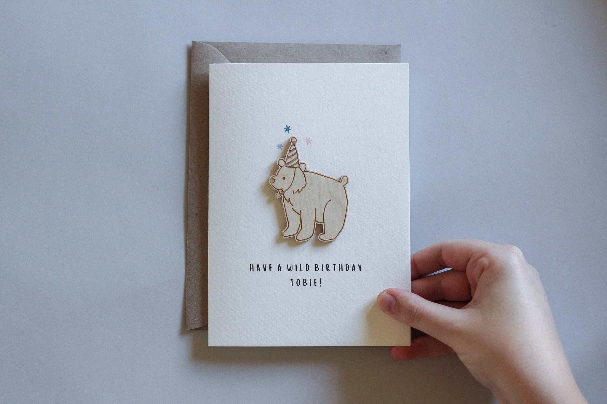 Personalised Bear Birthday Card | Celebration Card | Wooden Card