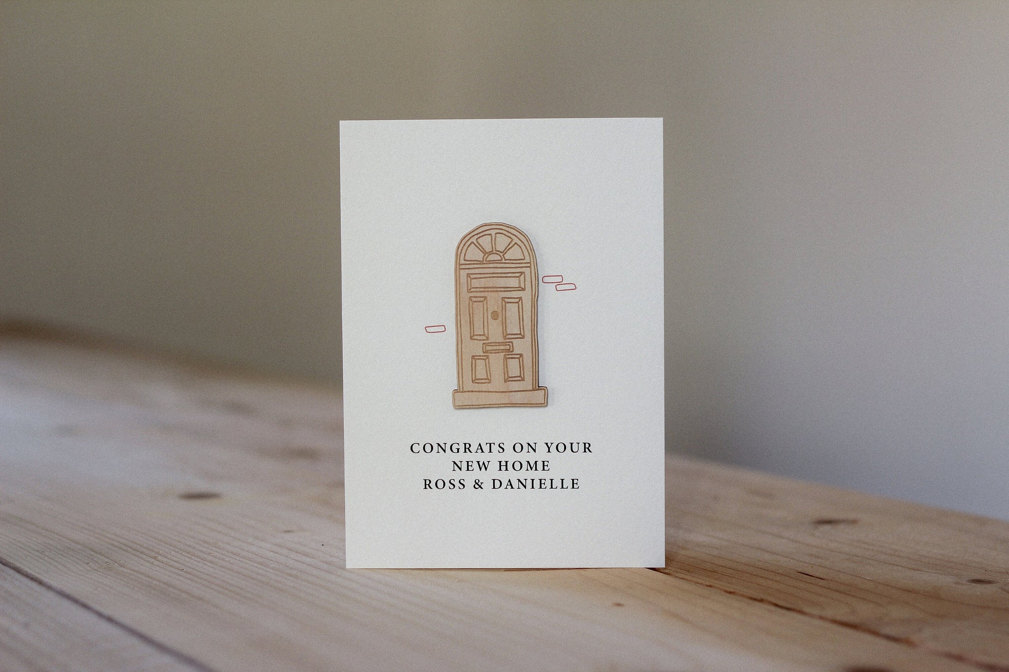 Personalised New Home Card | Door Illustration | Celebration Card | Wooden Card