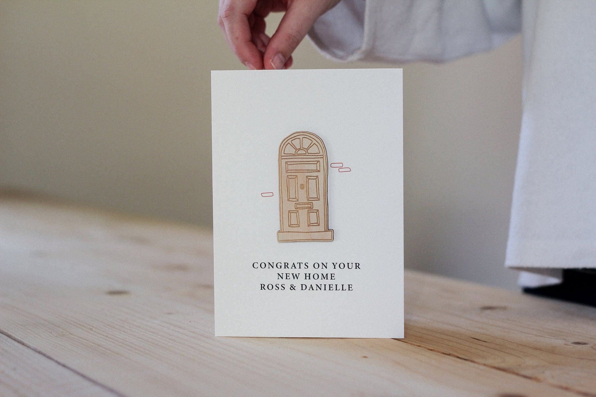 Personalised New Home Card | Door Illustration | Celebration Card | Wooden Card